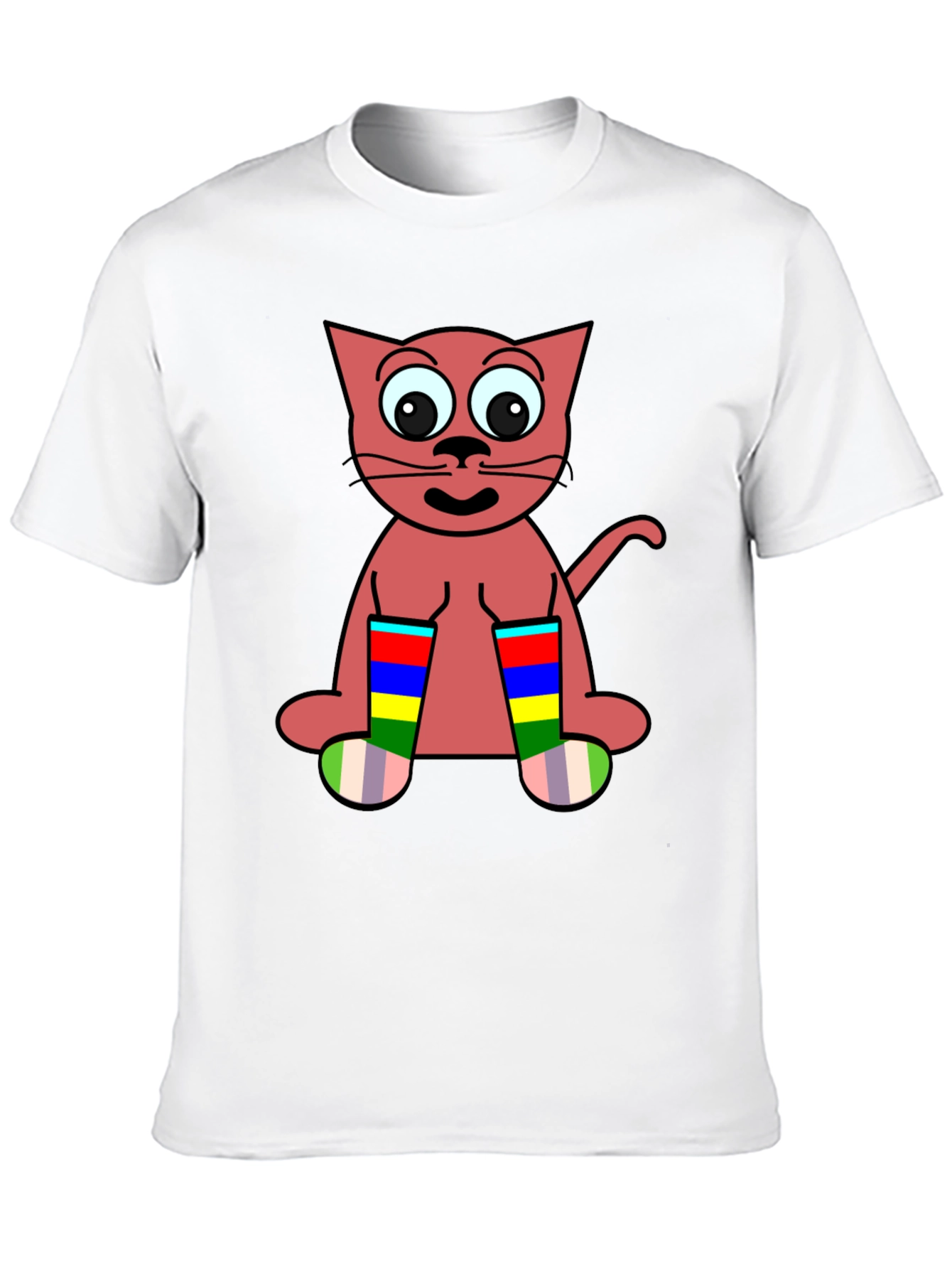 Black Cartoon Cat Rainbow Socks Black T-Shirt view 10