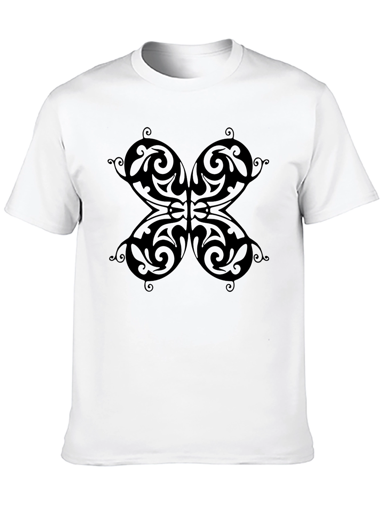Black Butterfly Patterned Black T-Shirt view 10