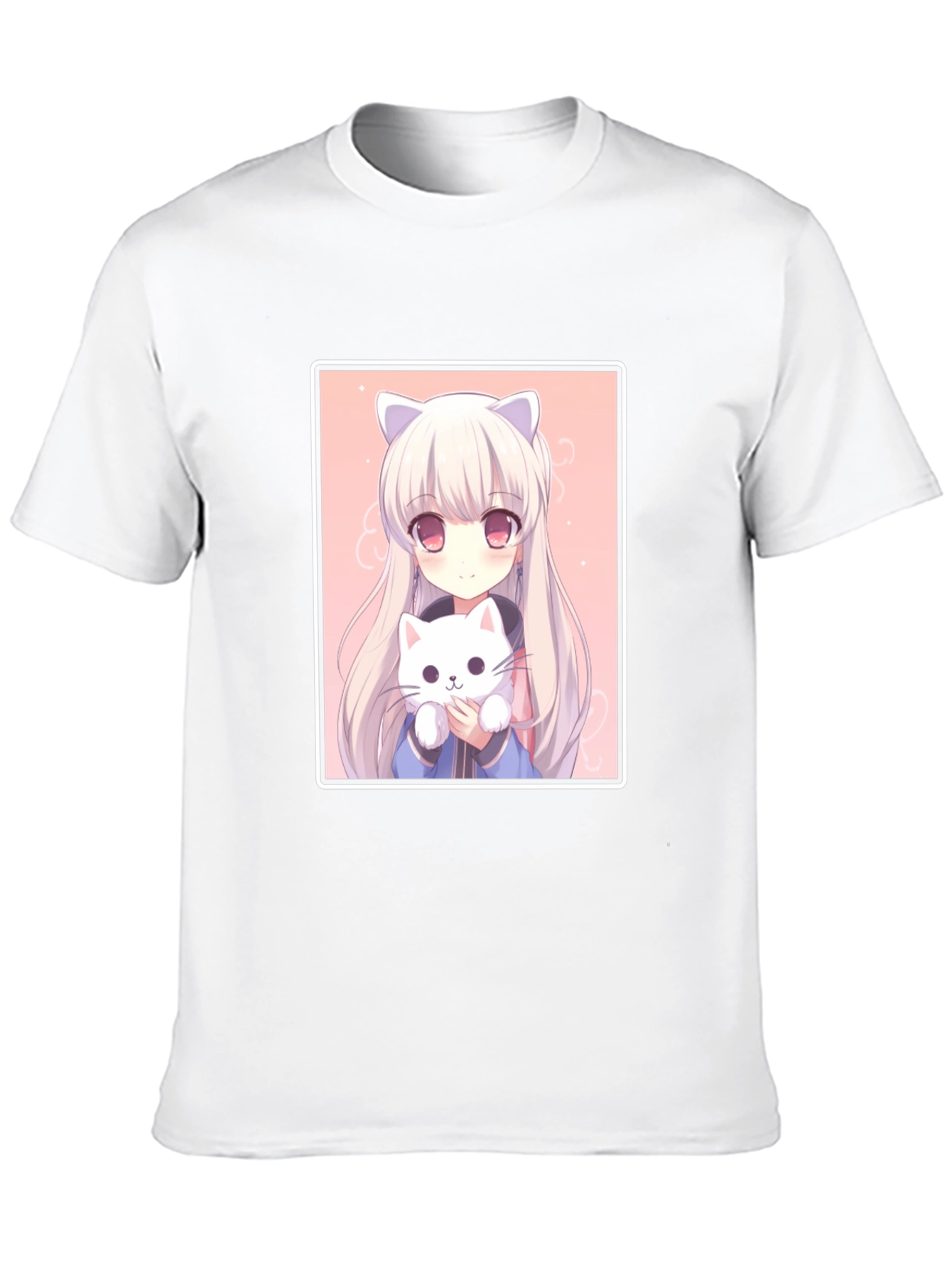 Black Anime Cat Girl T-Shirt - Soft Cotton Blend view 10