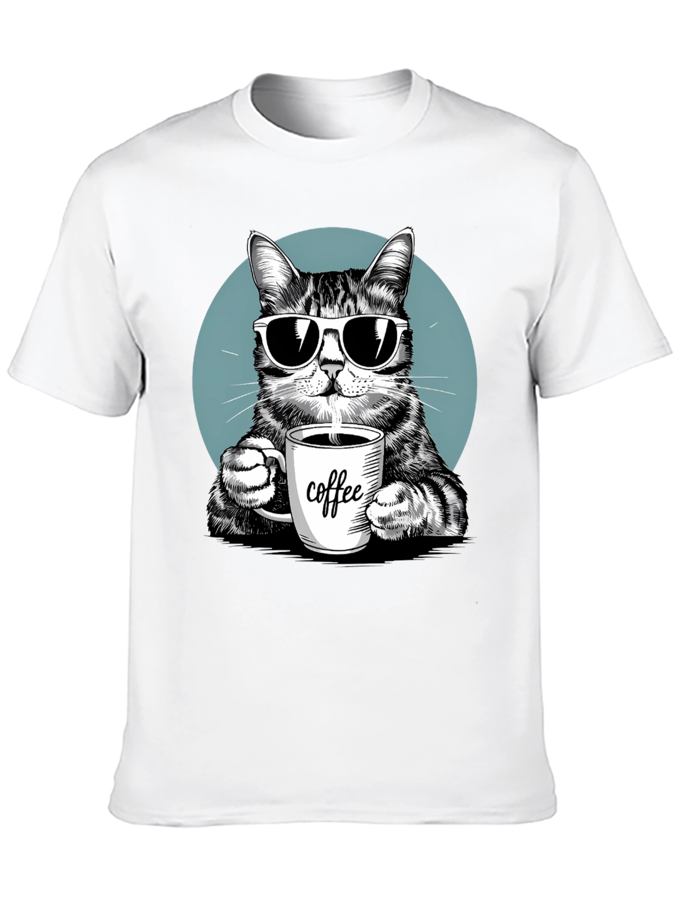 Black Cool Cat Coffee Lover Graphic T-Shirt view 10