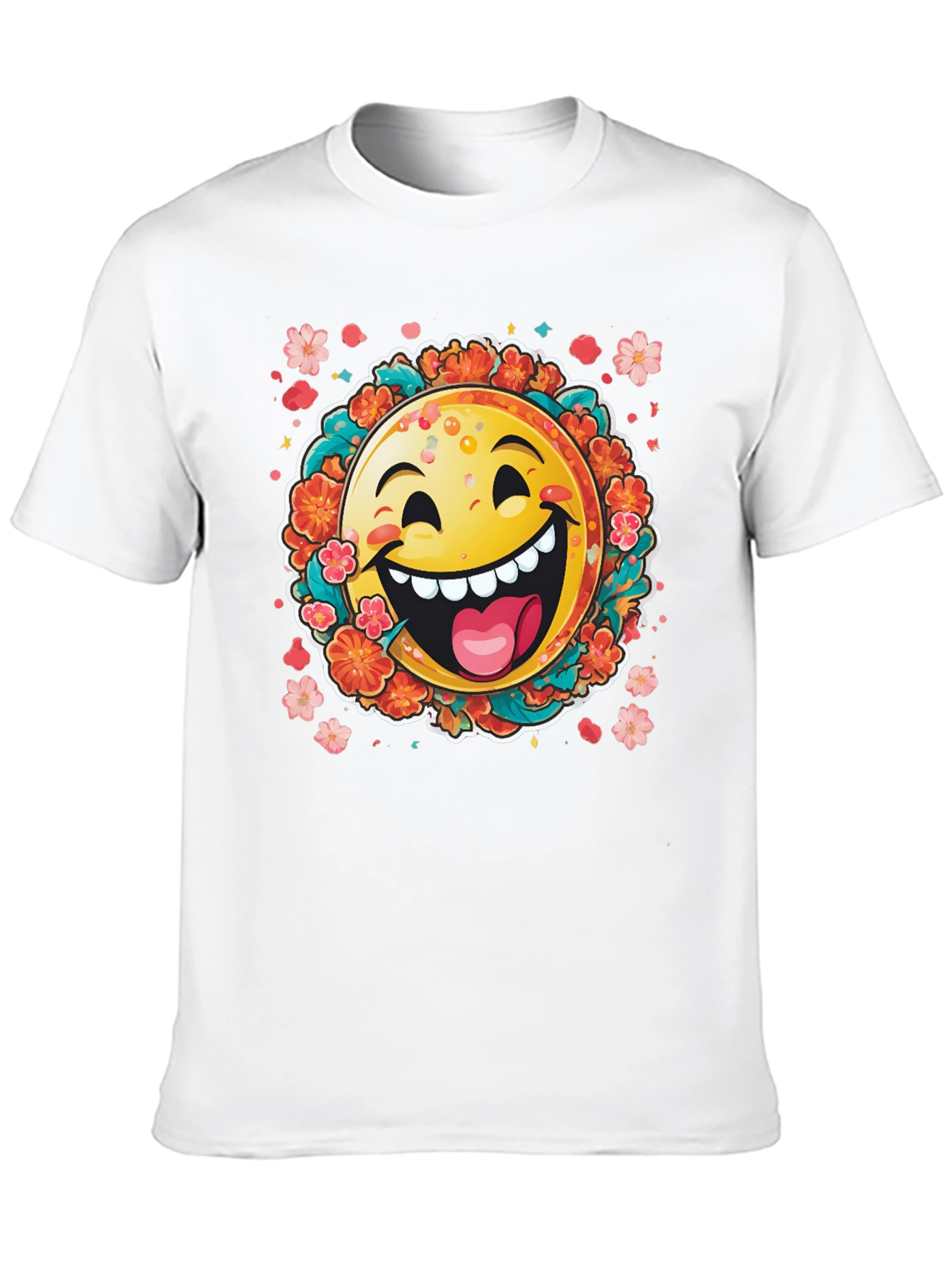 Black Happy Emoji Graphic T-Shirt - Fun Floral Design view 10