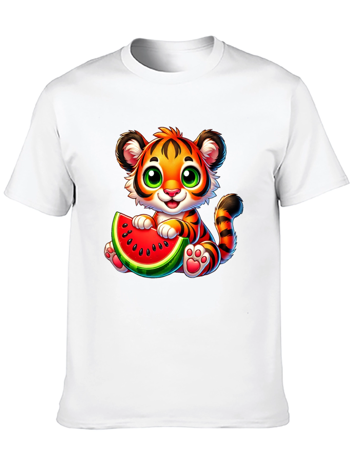 Black Cute Tiger Watermelon Graphic Tee - Fun Summer Style view 10