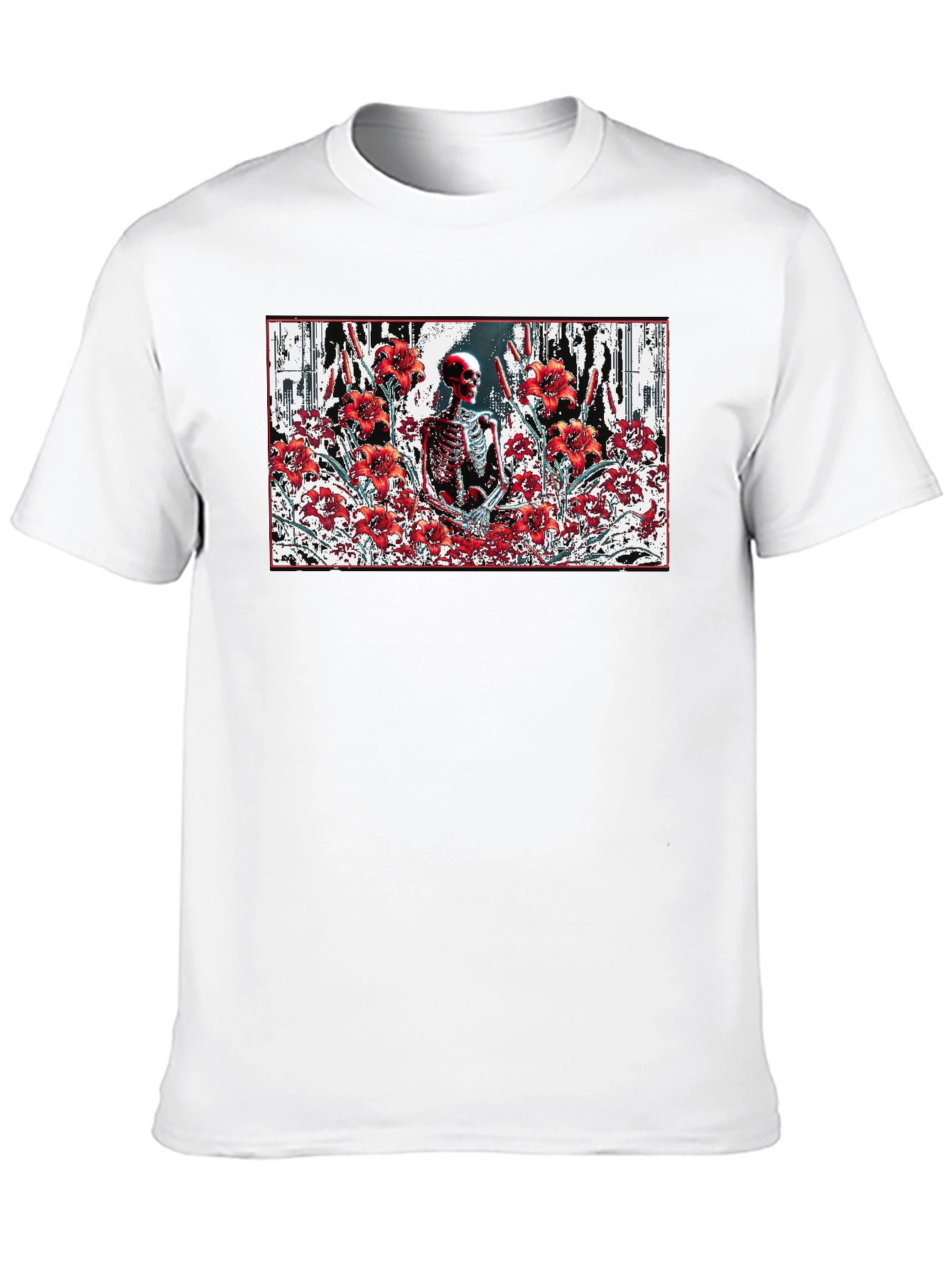 Black Skeleton in Floral T-Shirt - Gothic Style view 10