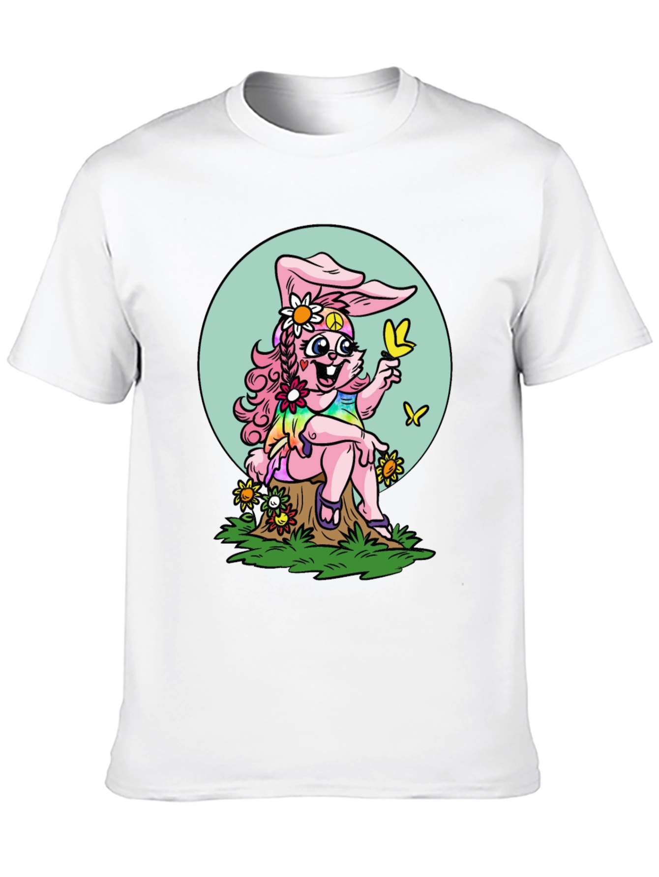 Black Hippie Bunny Graphic Tee - Peace, Love & Butterflies view 10