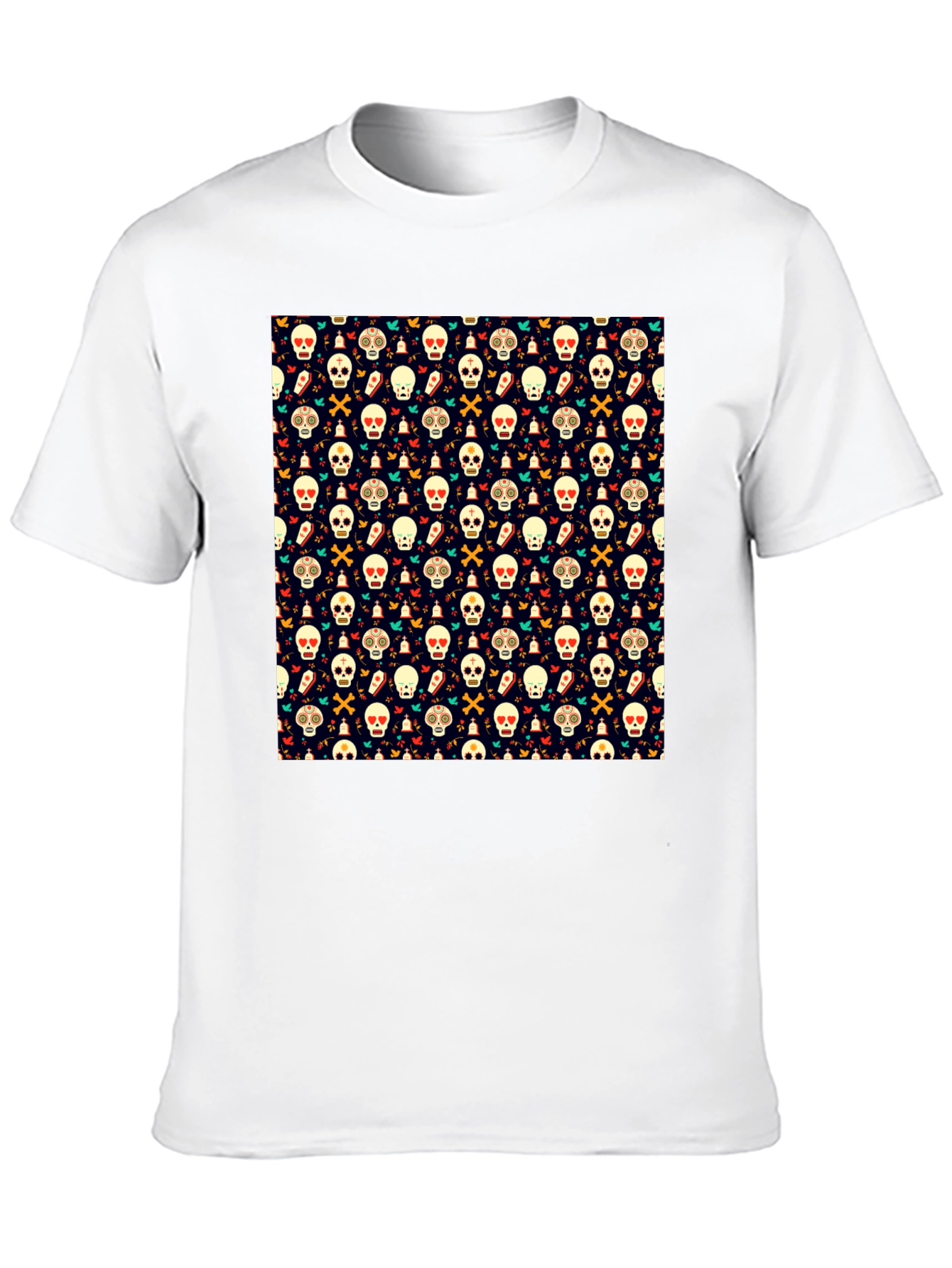 Black Day of the Dead Skull Pattern Black T-Shirt view 10