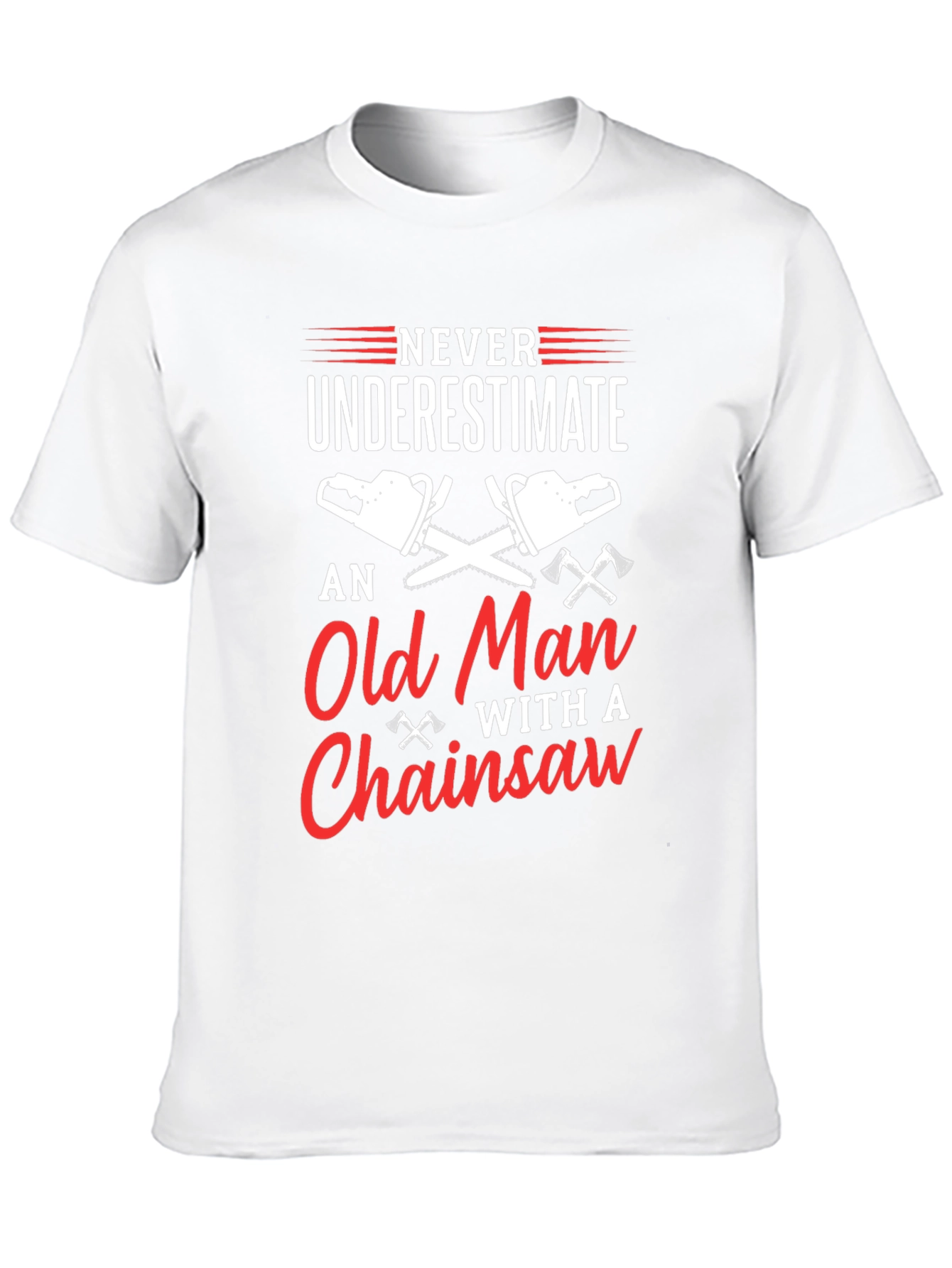 Black Never Underestimate Old Man Chainsaw T-Shirt view 10