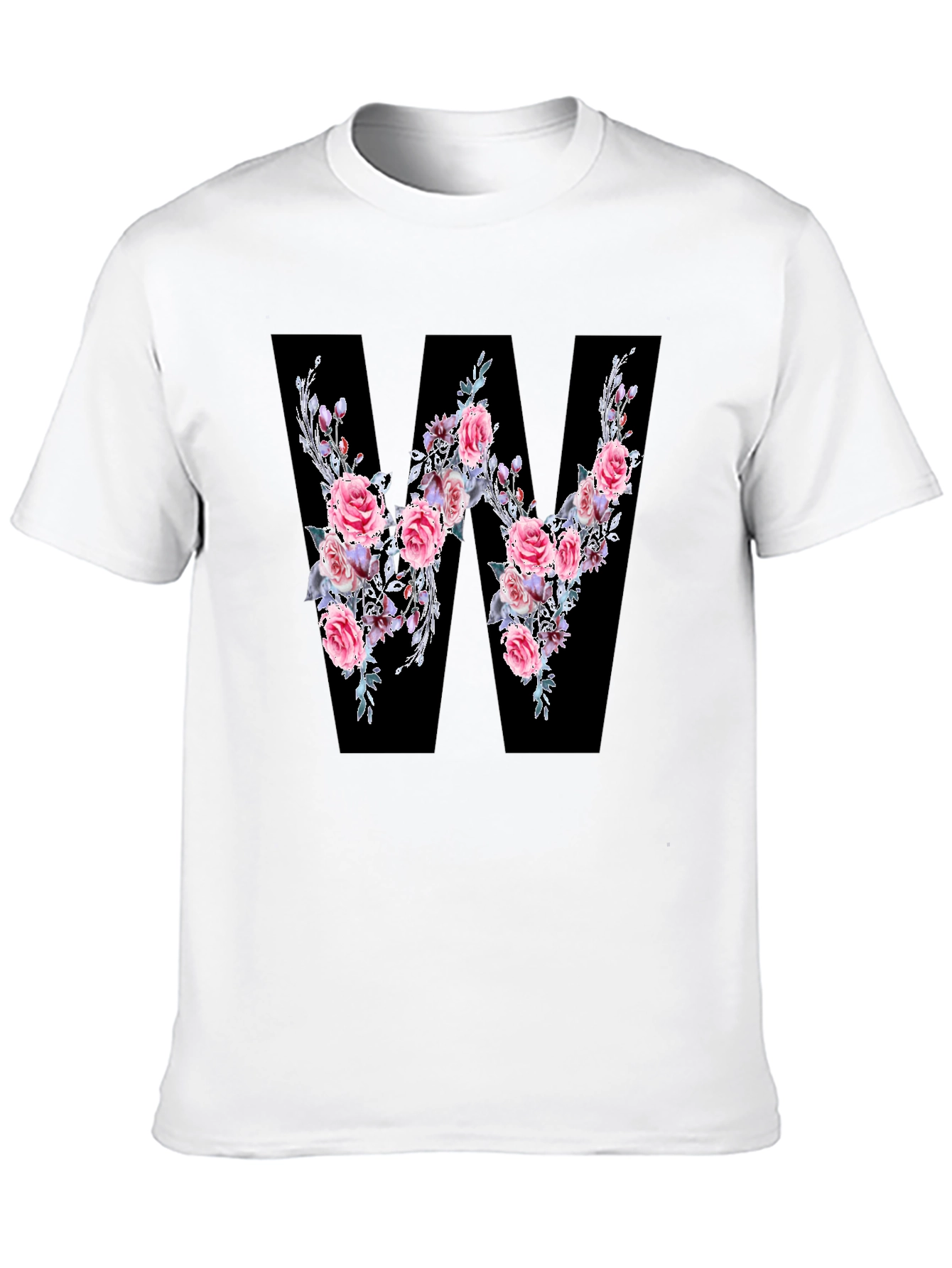 Black Floral Letter W Black T-Shirt view 10