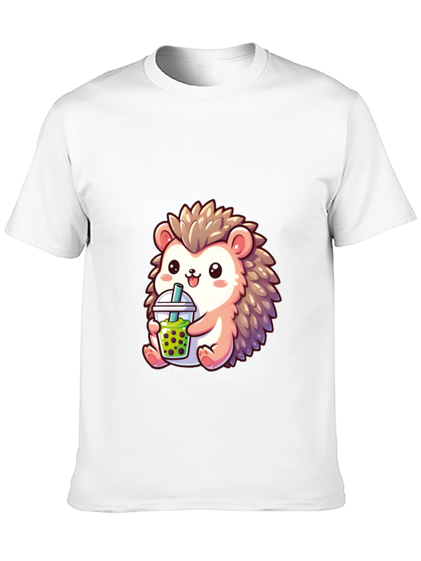 Black Cute Hedgehog Boba Tea Graphic Tee view 10