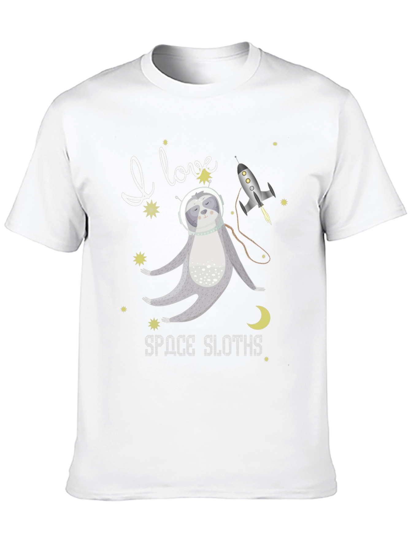 Black I Love Space Sloths Black T-Shirt view 10