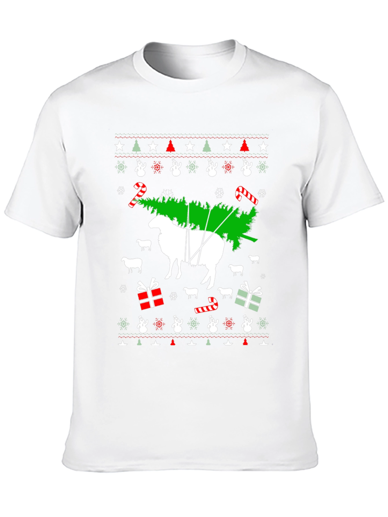 Black Funny Sheep Christmas Tree T-Shirt view 10