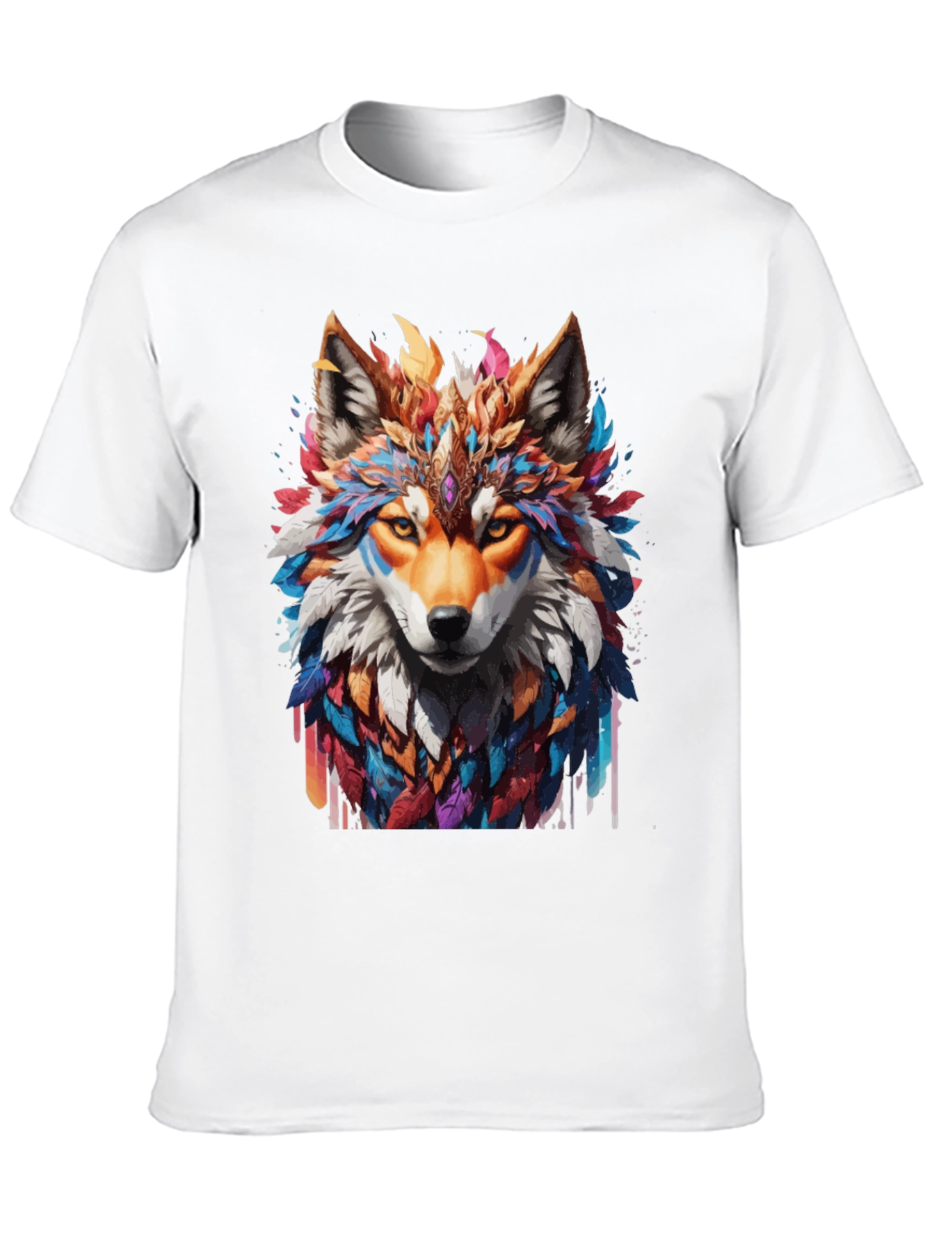 Black Colorful Wolf Graphic T-Shirt view 10