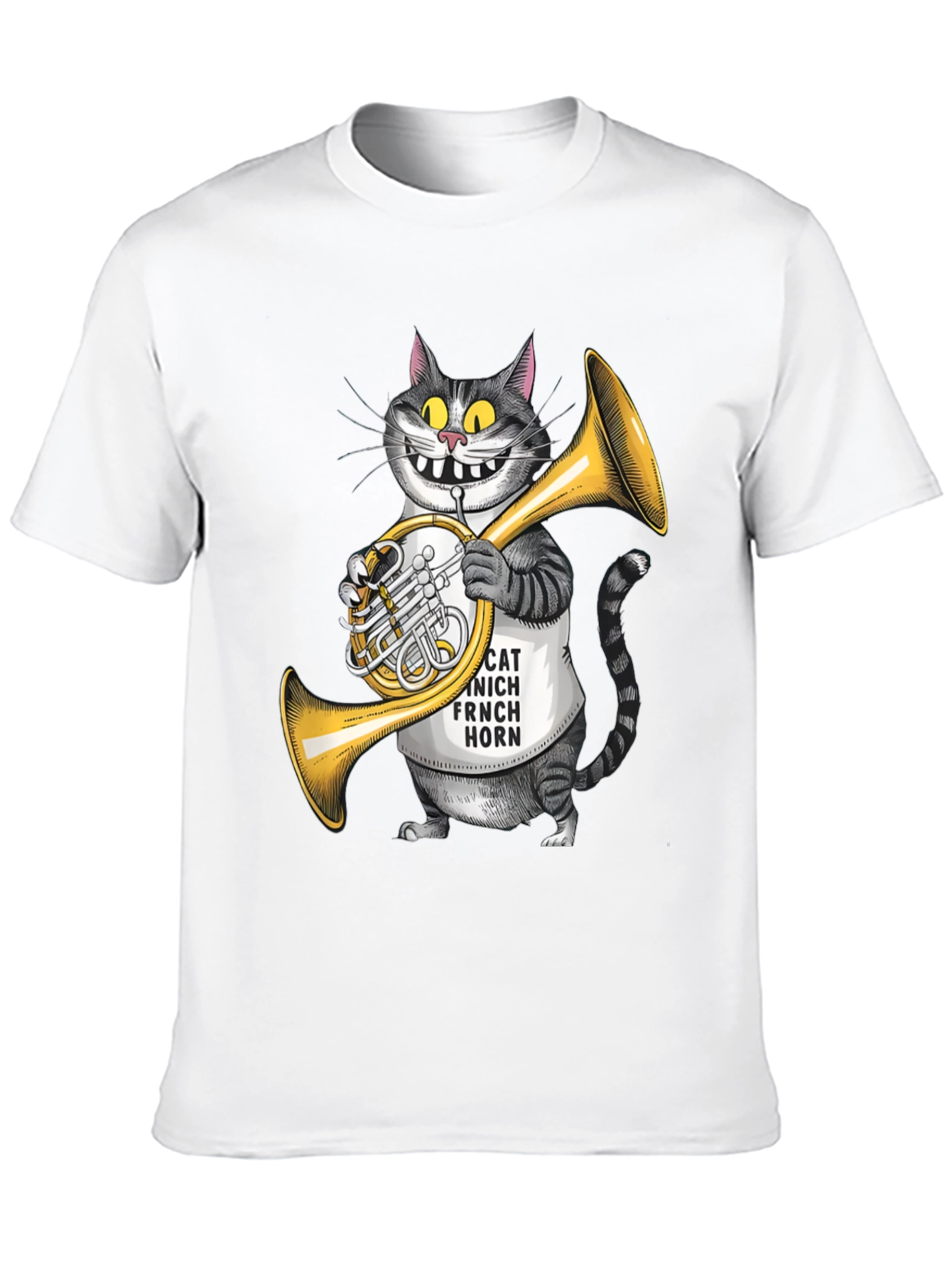Black Funny Cat French Horn Player T-Shirt view 10