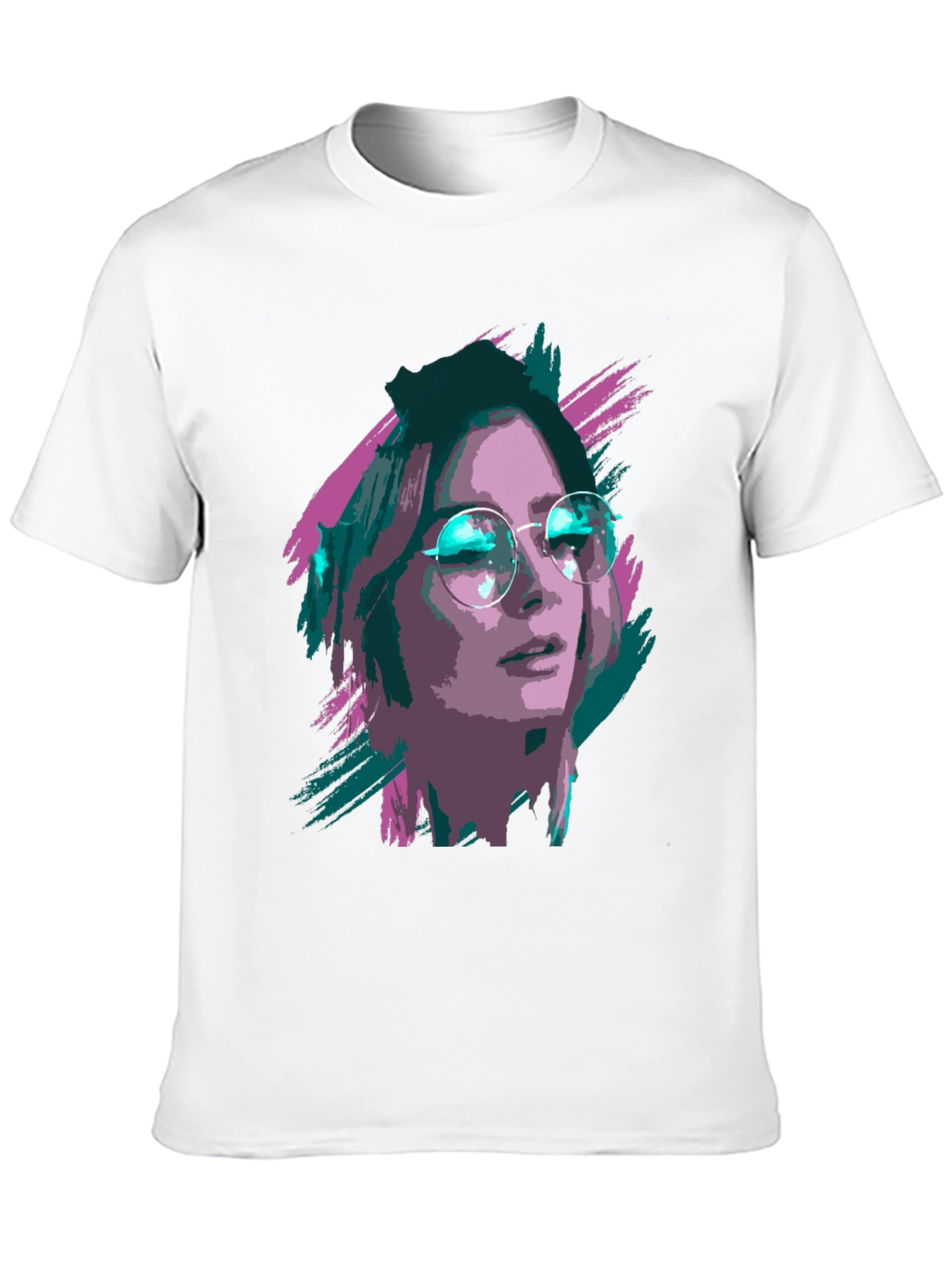 Black Stylish Graphic T-Shirt - Woman with Glasses Print view 10