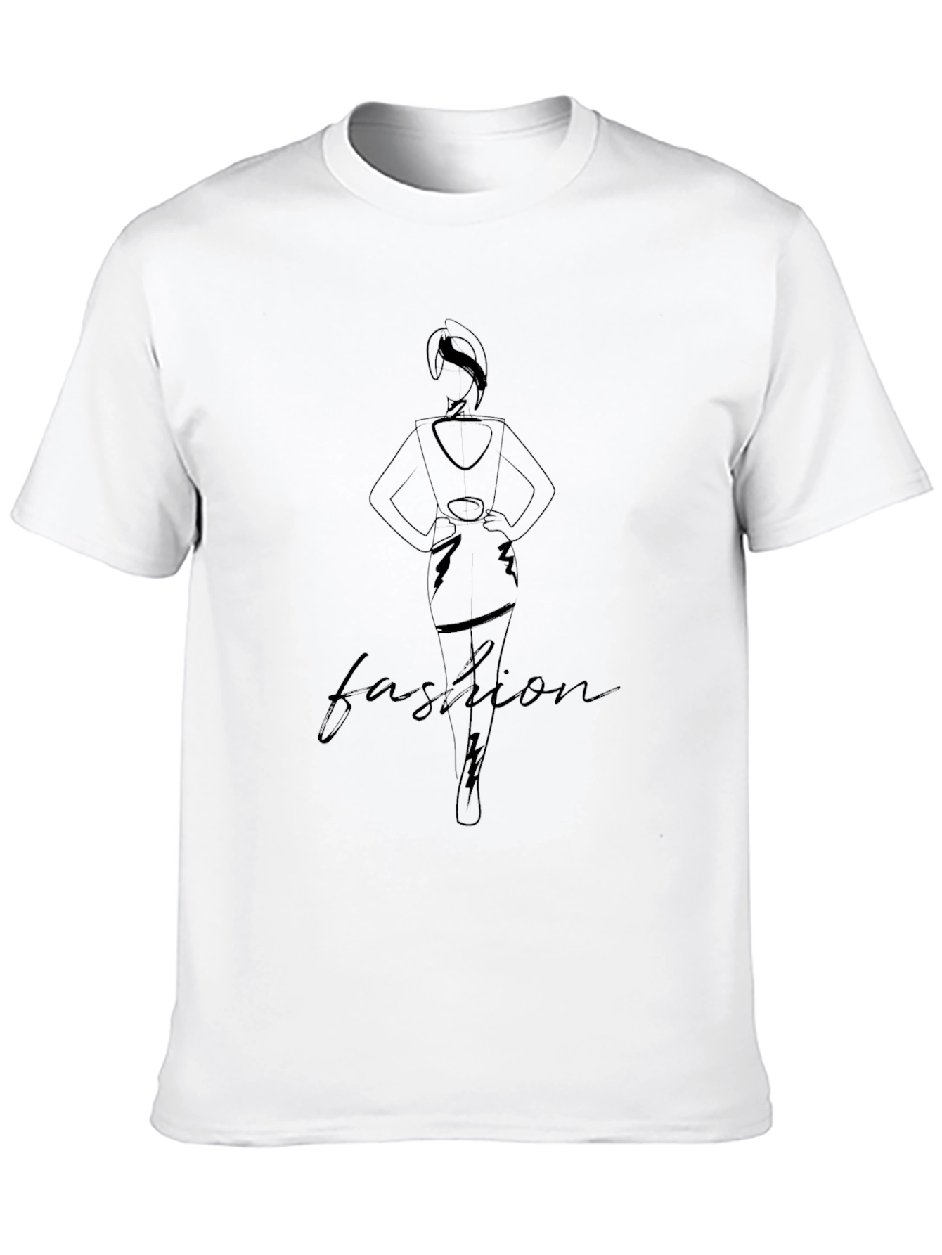 Black Fashion Graphic Print Crew Neck Tee - Stylish Unisex Top view 10