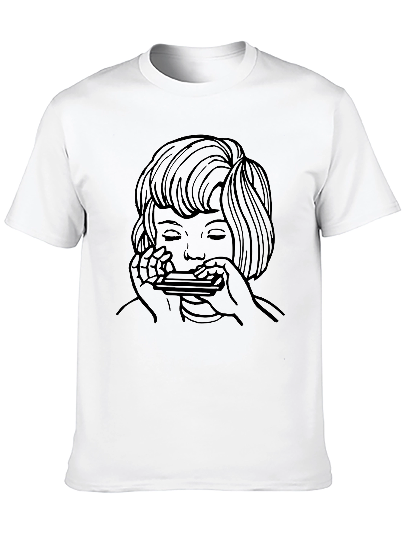 Black Harmonica Player Graphic Tee - Unisex Black T-Shirt view 10