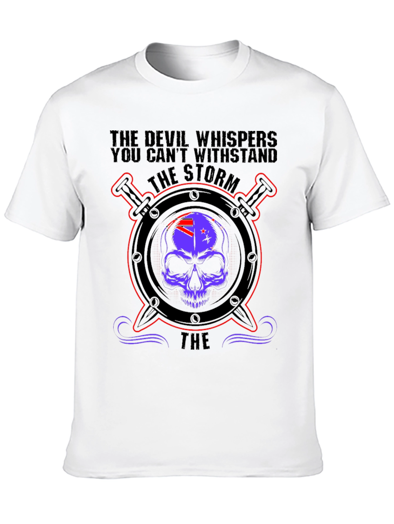 Black Devil Whispers Storm T-Shirt - Skull & Swords Design view 10
