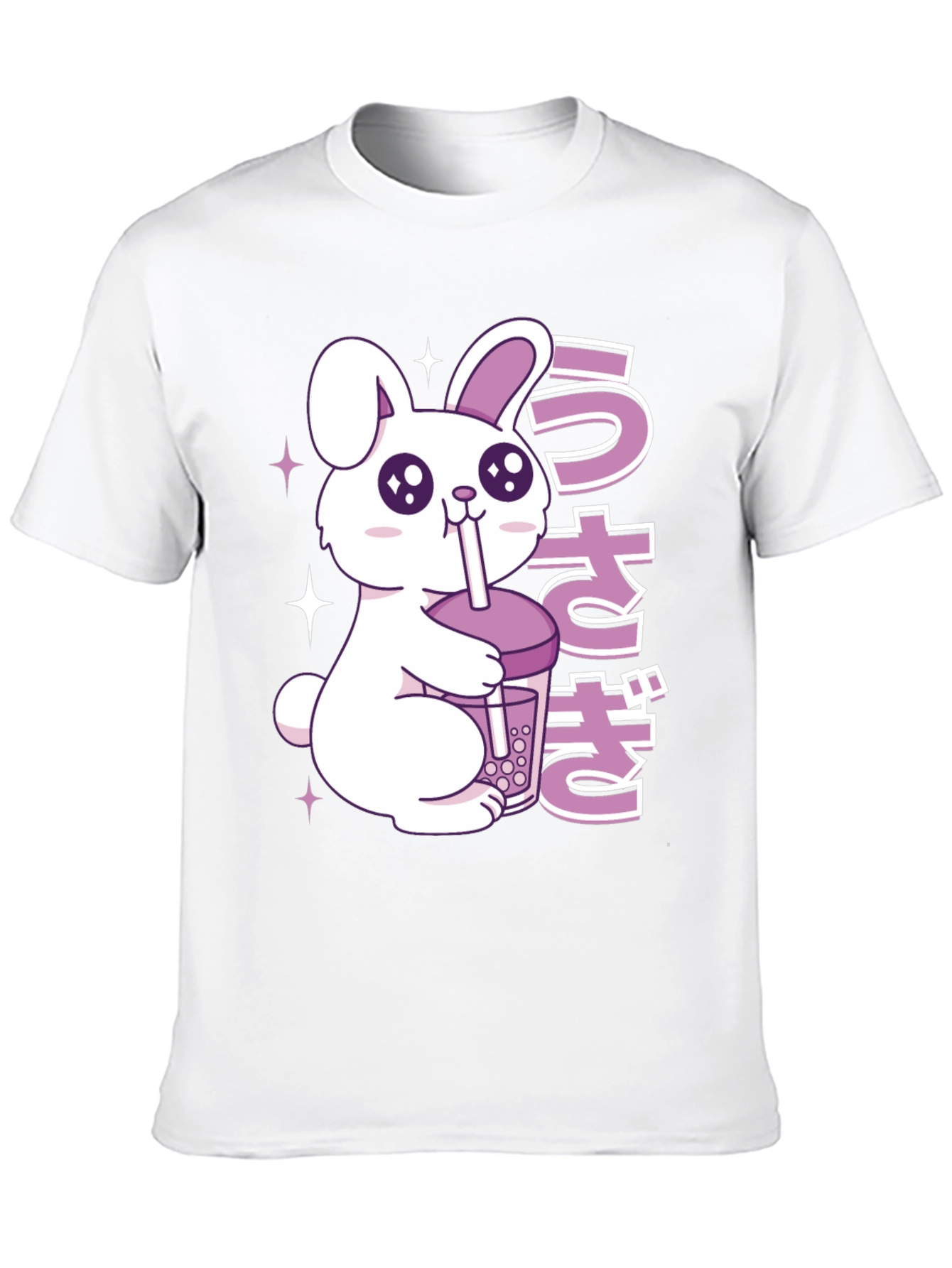 Black Kawaii Rabbit Boba Tea Graphic T-Shirt view 10