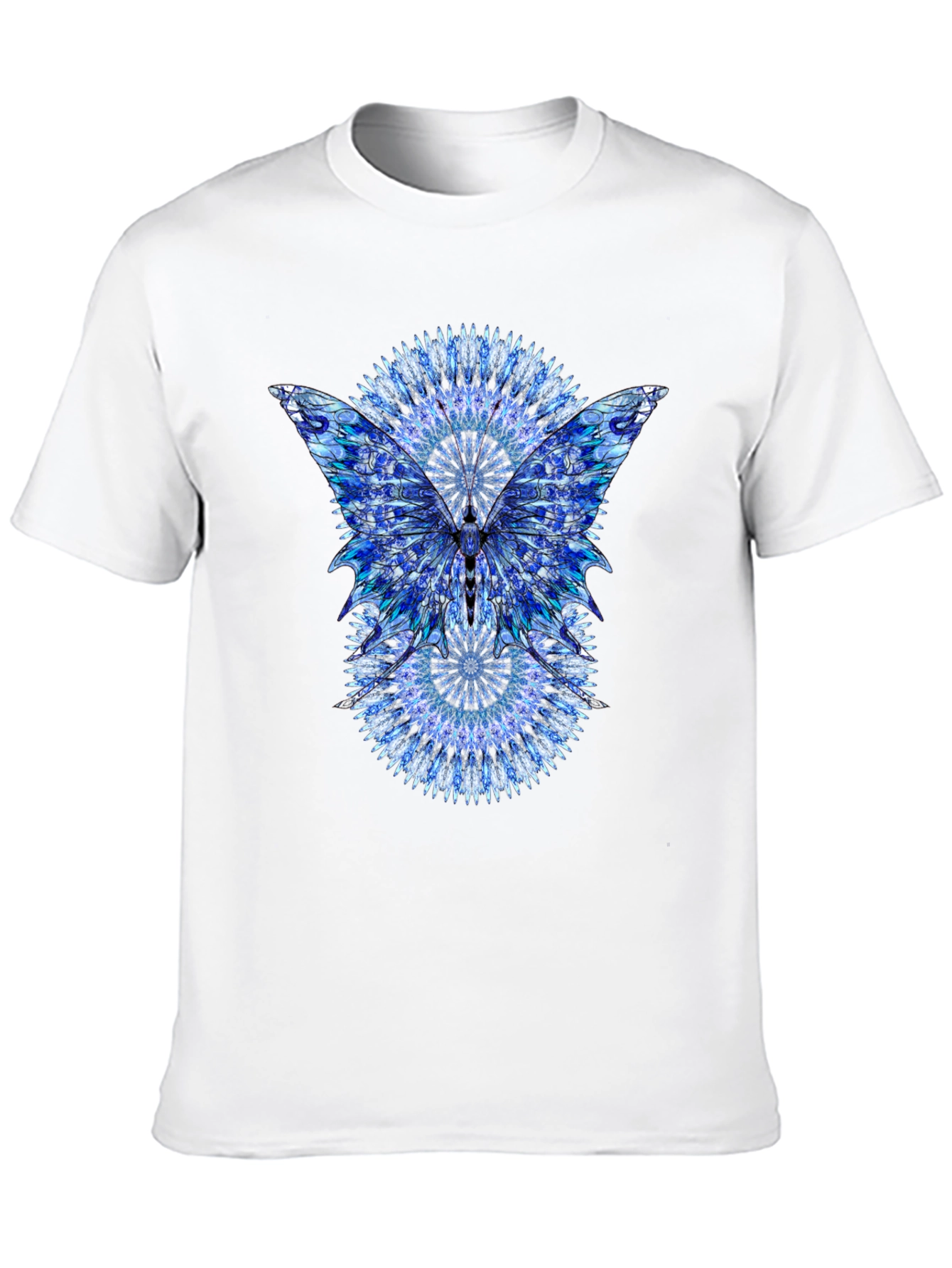 Black Blue Mandala Butterfly Graphic Print Black T-Shirt view 10
