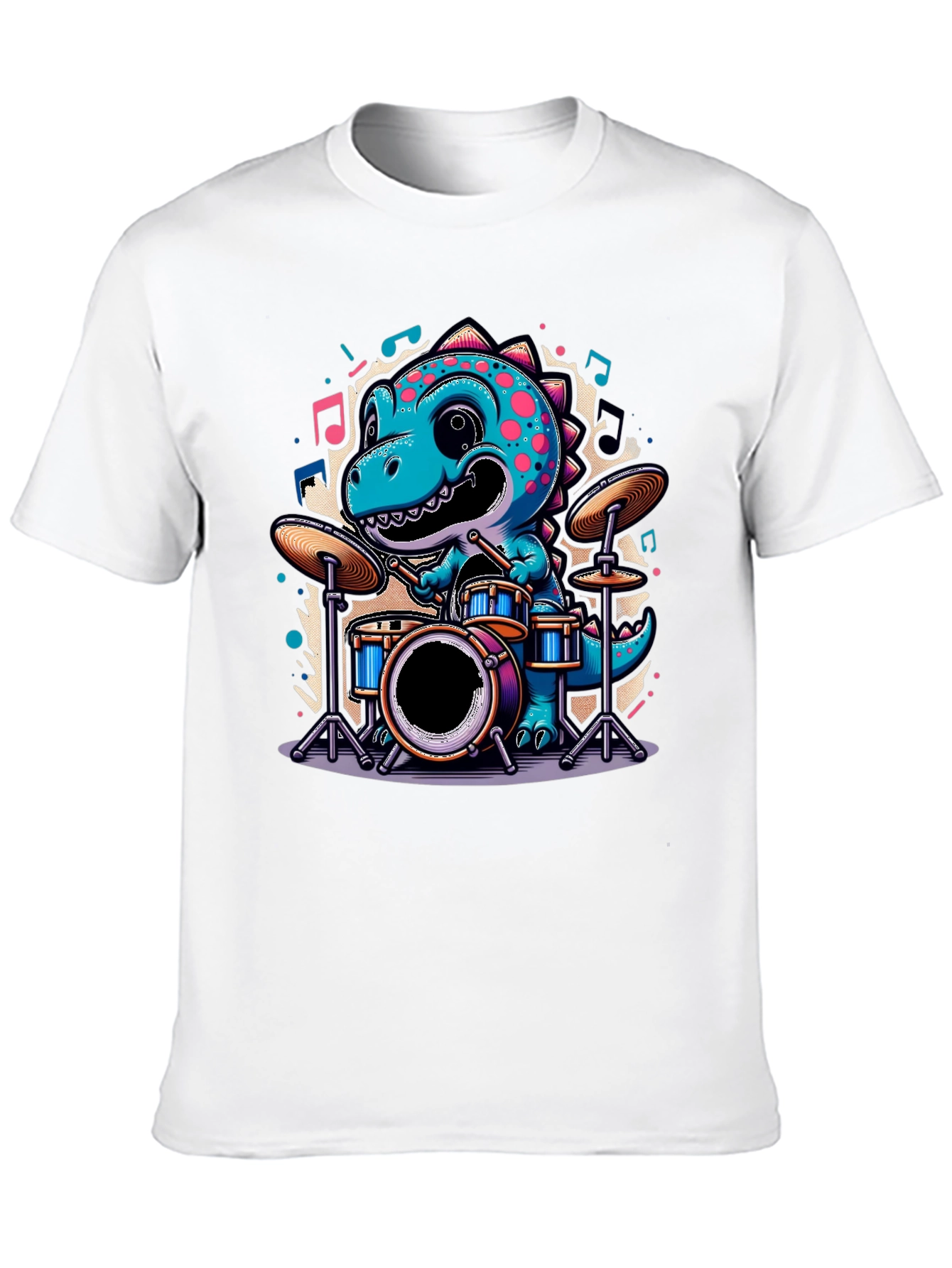 Black Dino Drummer Tee - Cute Cartoon Dinosaur T-Shirt view 10