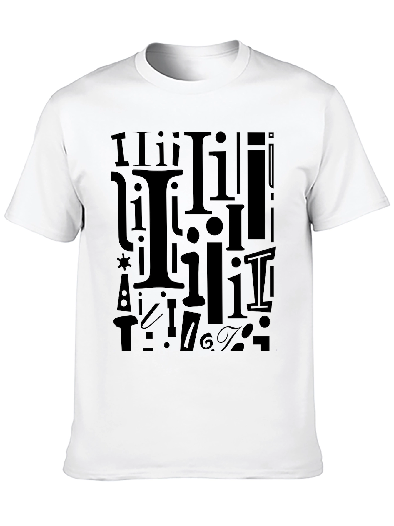 Black I Pattern Black Crew Neck T-Shirt view 10