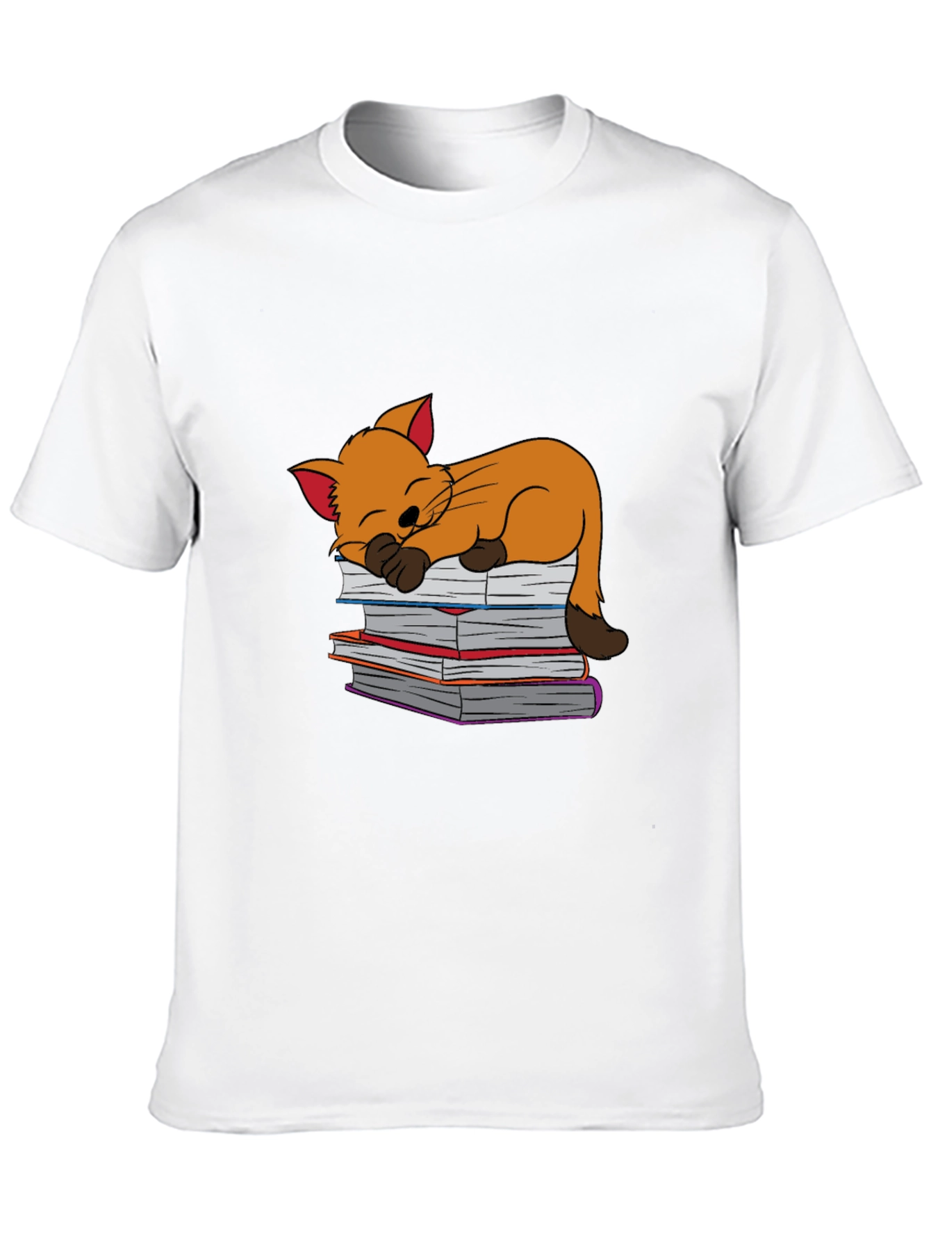 Black Cute Cat Sleeping on Books T-Shirt - Black view 10