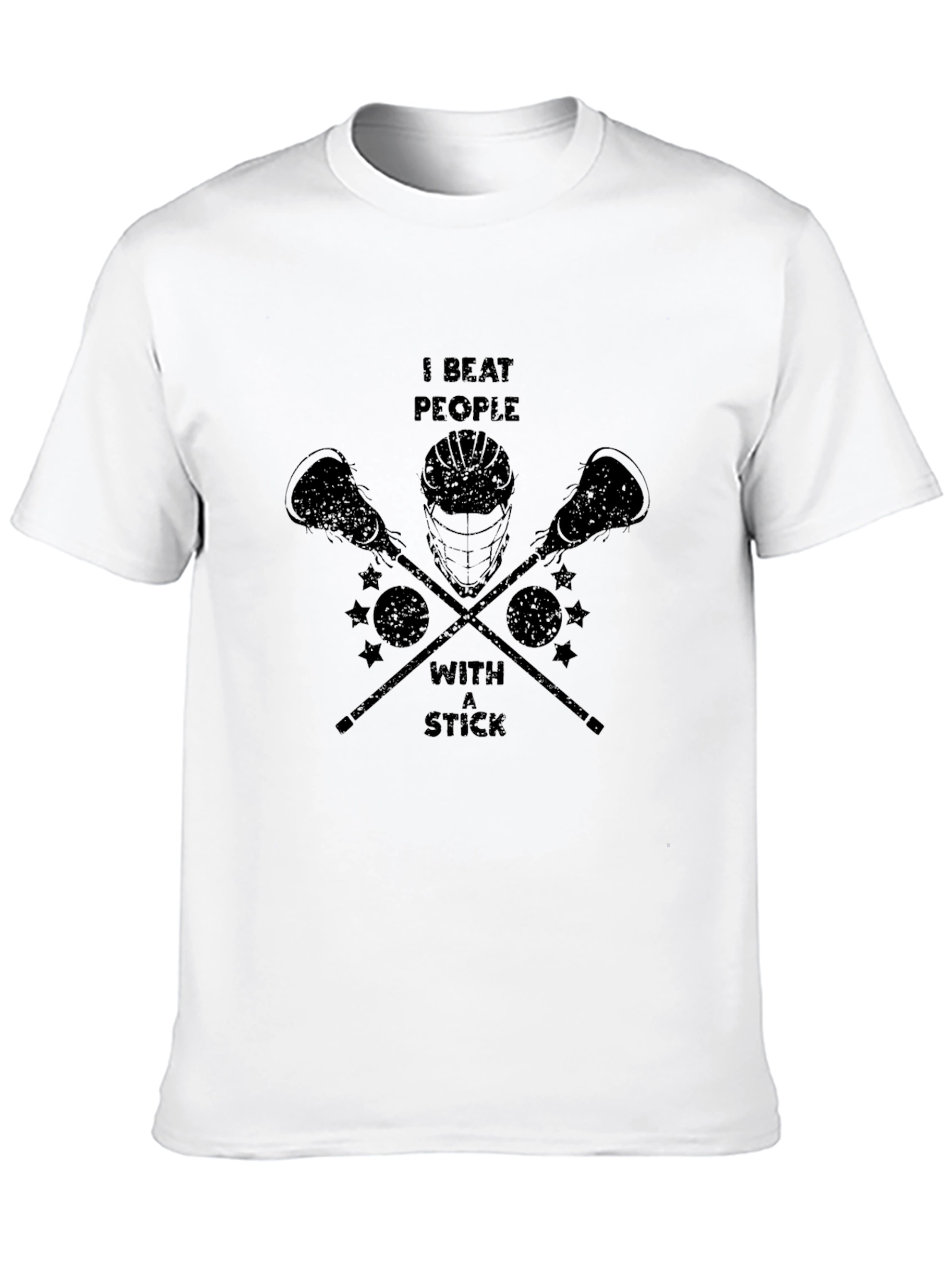 Black I Beat People with a Stick Lacrosse T-Shirt view 10