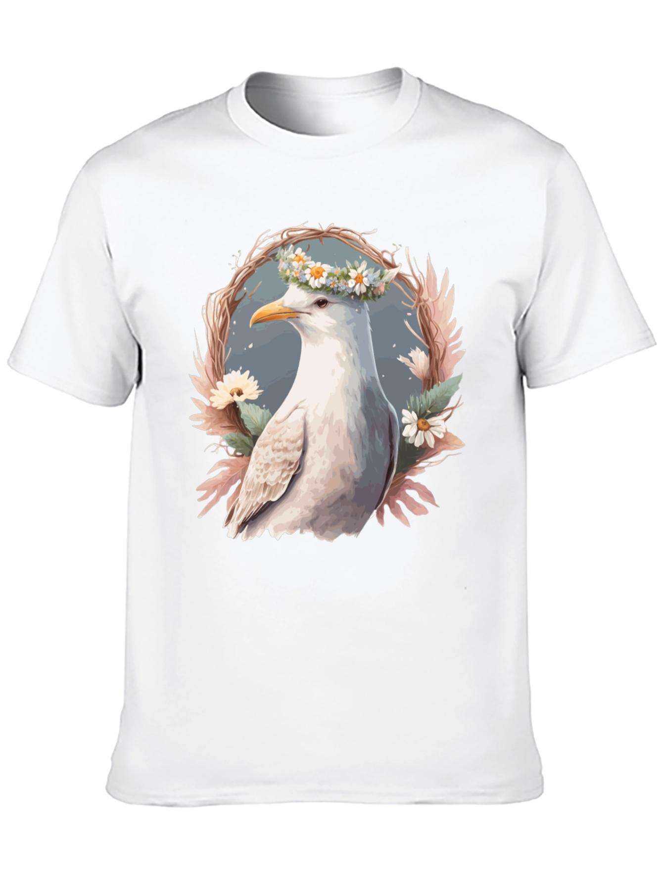 Black Seagull Floral Wreath Graphic Tee view 10