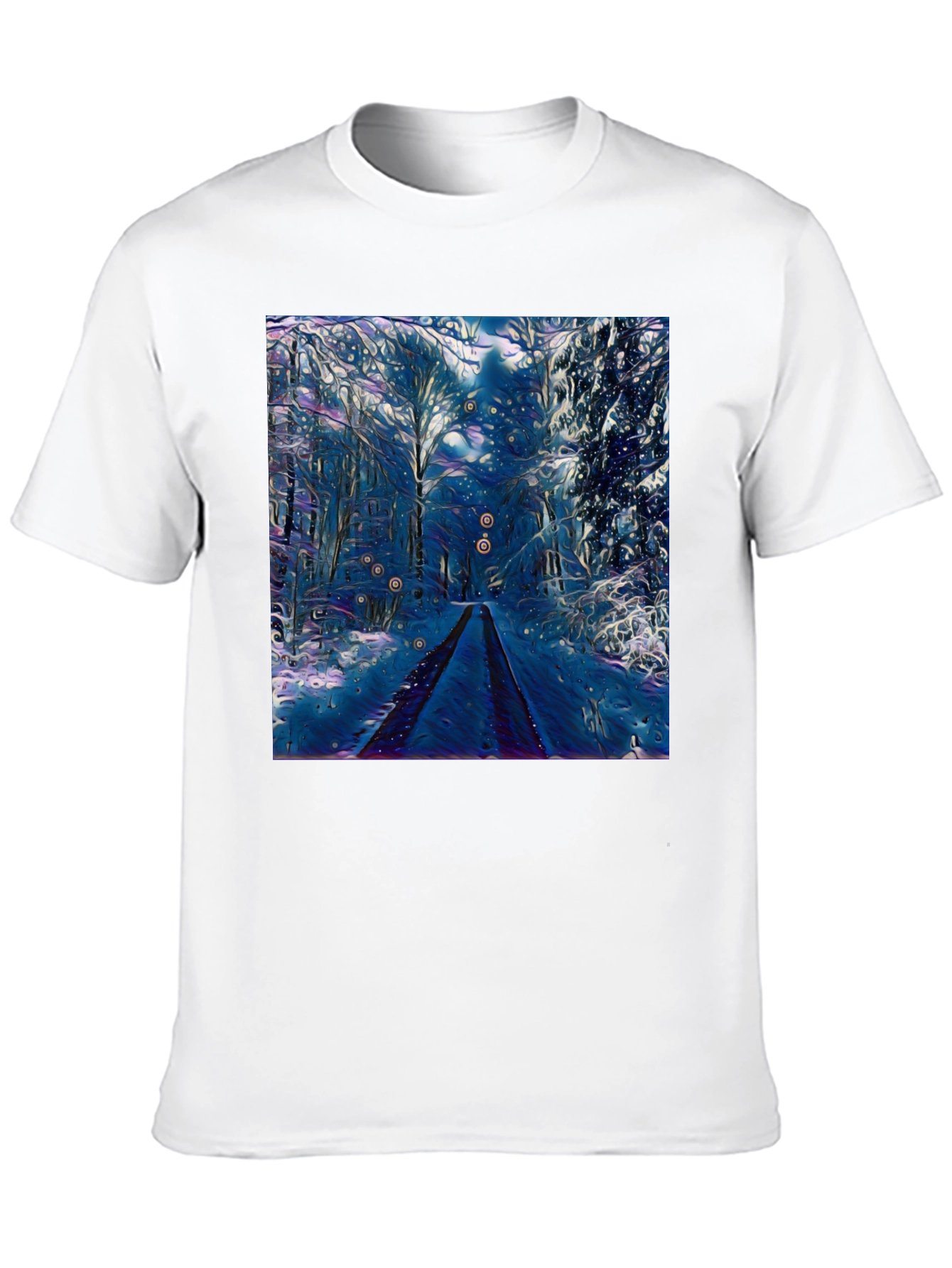 Black Winter Forest Art Graphic Tee - Black Cotton Blend view 10