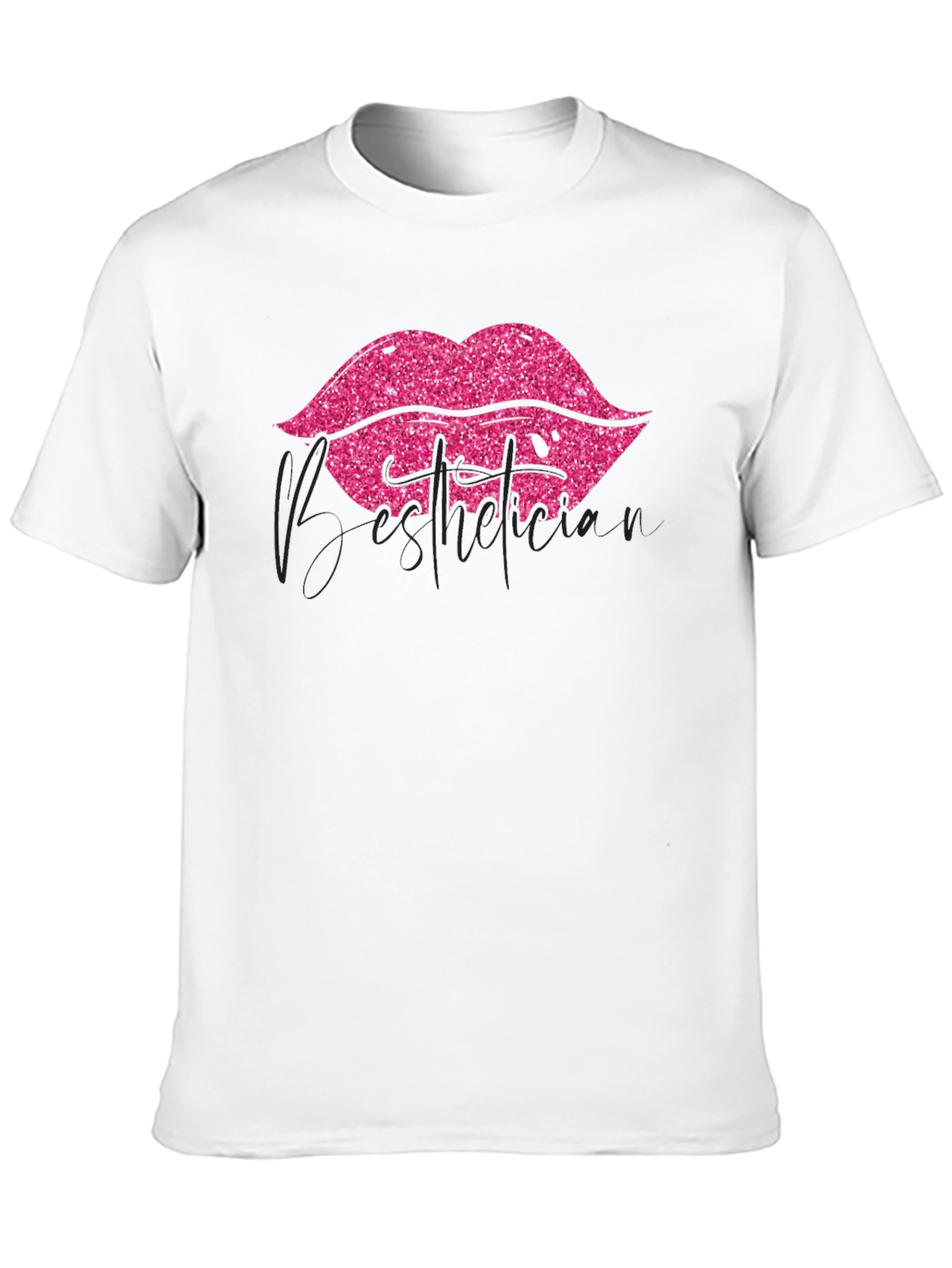 Black Pink Glitter Lips Graphic Black T-Shirt view 10