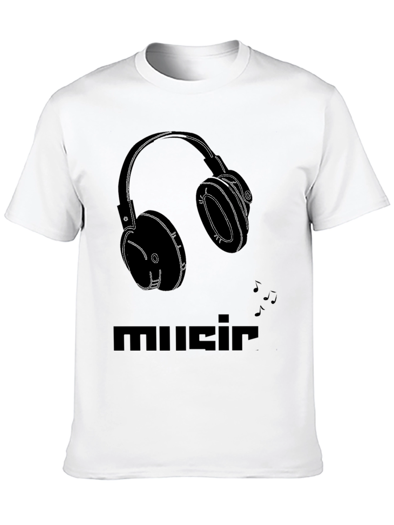 Black Music Headphones Graphic Tee - Black Cotton T-Shirt view 10