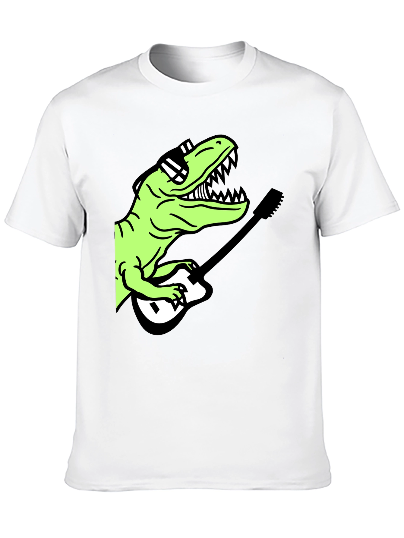 Black Cool Dinosaur Guitar Player Graphic T-Shirt view 10