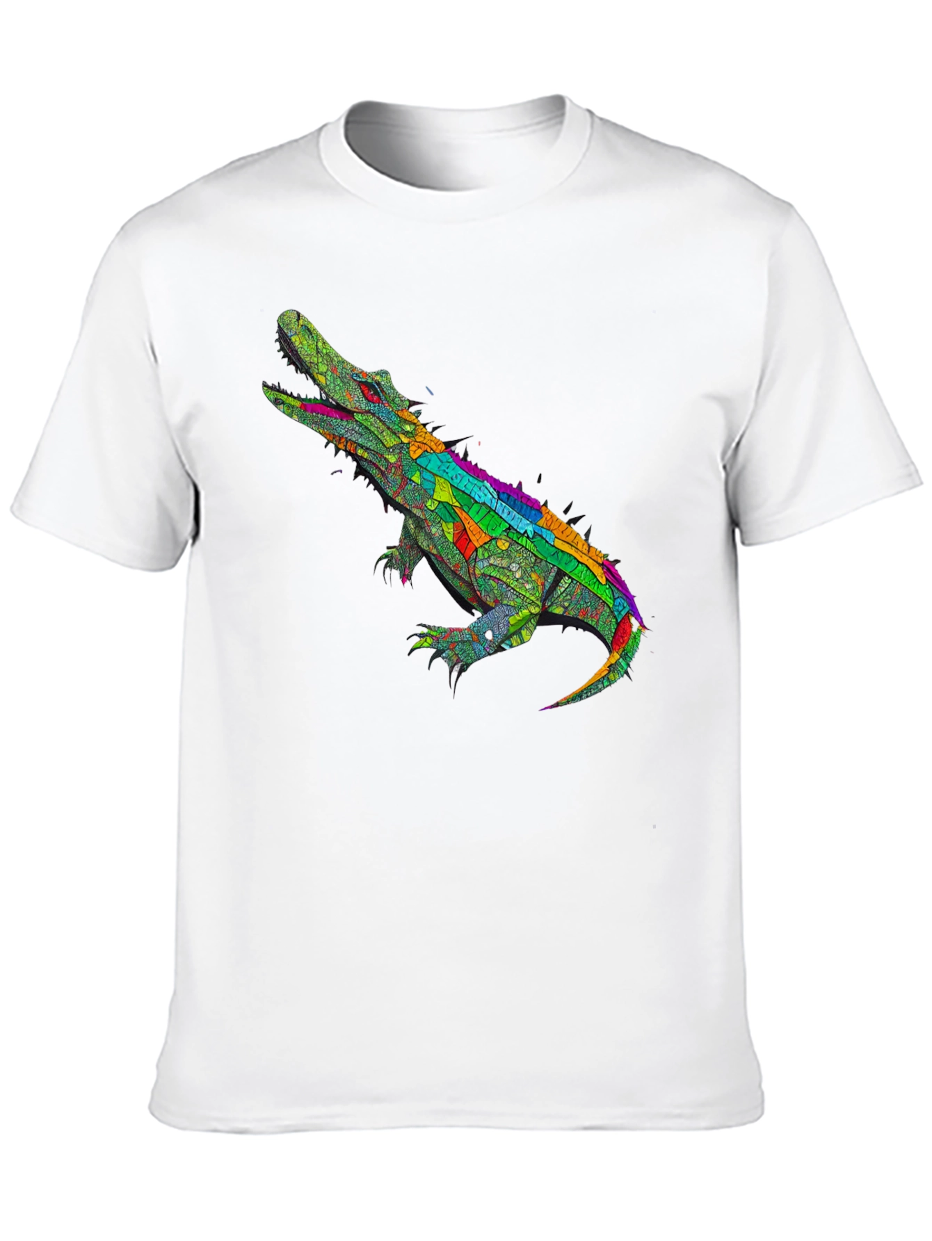 Black Colorful Crocodile Graphic Tee - Black Cotton T-Shirt view 10