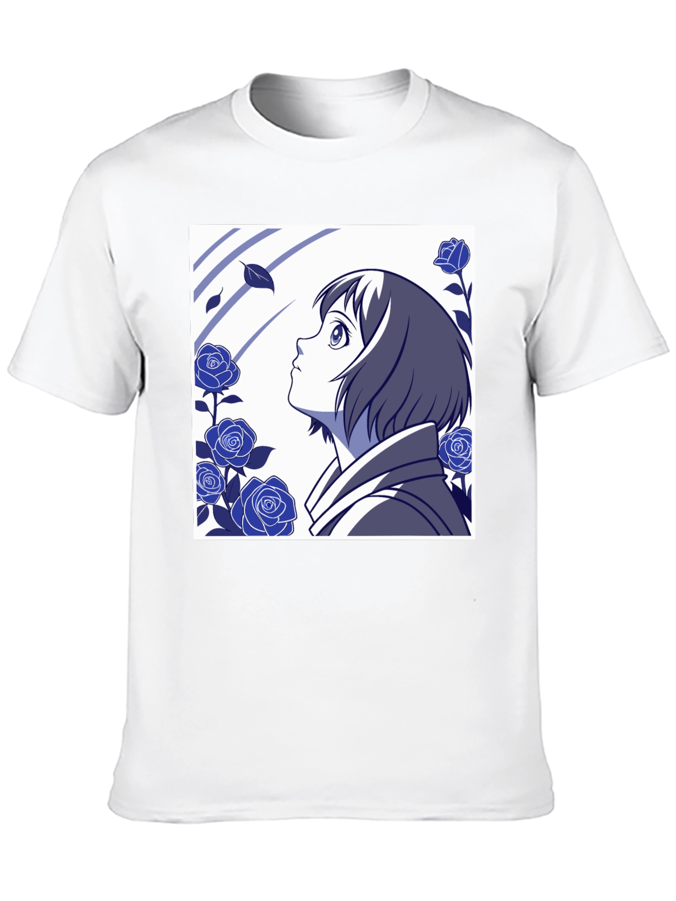 Black Anime Girl & Roses Graphic Tee - Stylish Black T-Shirt view 10