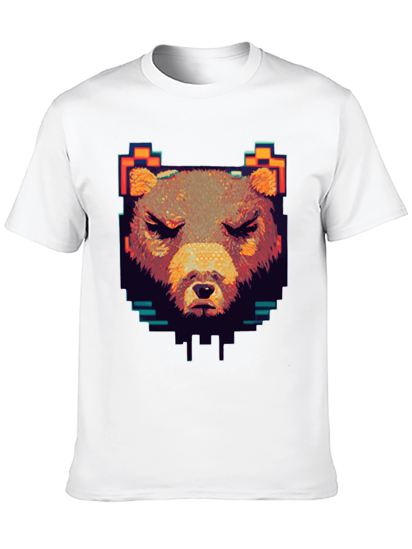 Black Pixel Bear Graphic T-Shirt - Black Crew Neck view 10