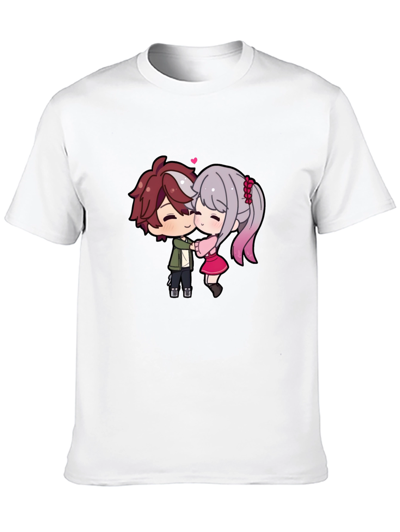 Black Cute Anime Couple T-Shirt - Sweet Embrace view 10
