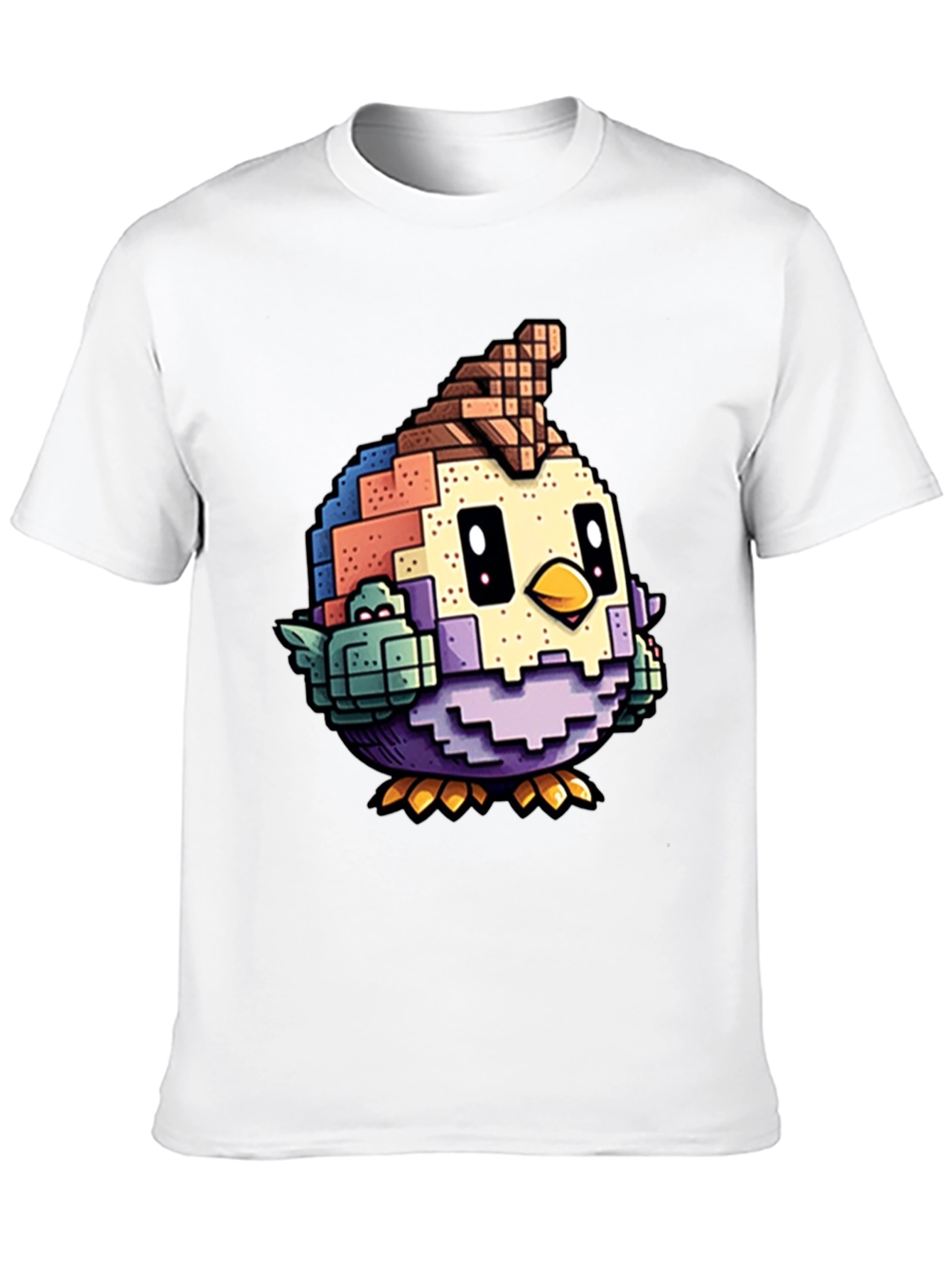 Black Pixelated Bird Graphic Tee - Black Cotton T-Shirt view 10