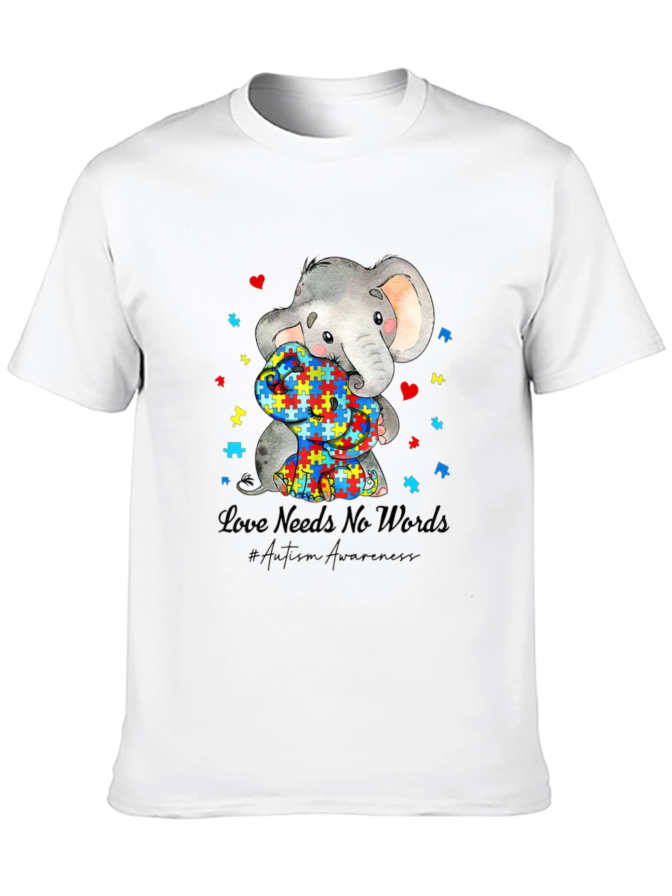 Black Autism Awareness Elephant Love Needs No Words T-Shirt view 10