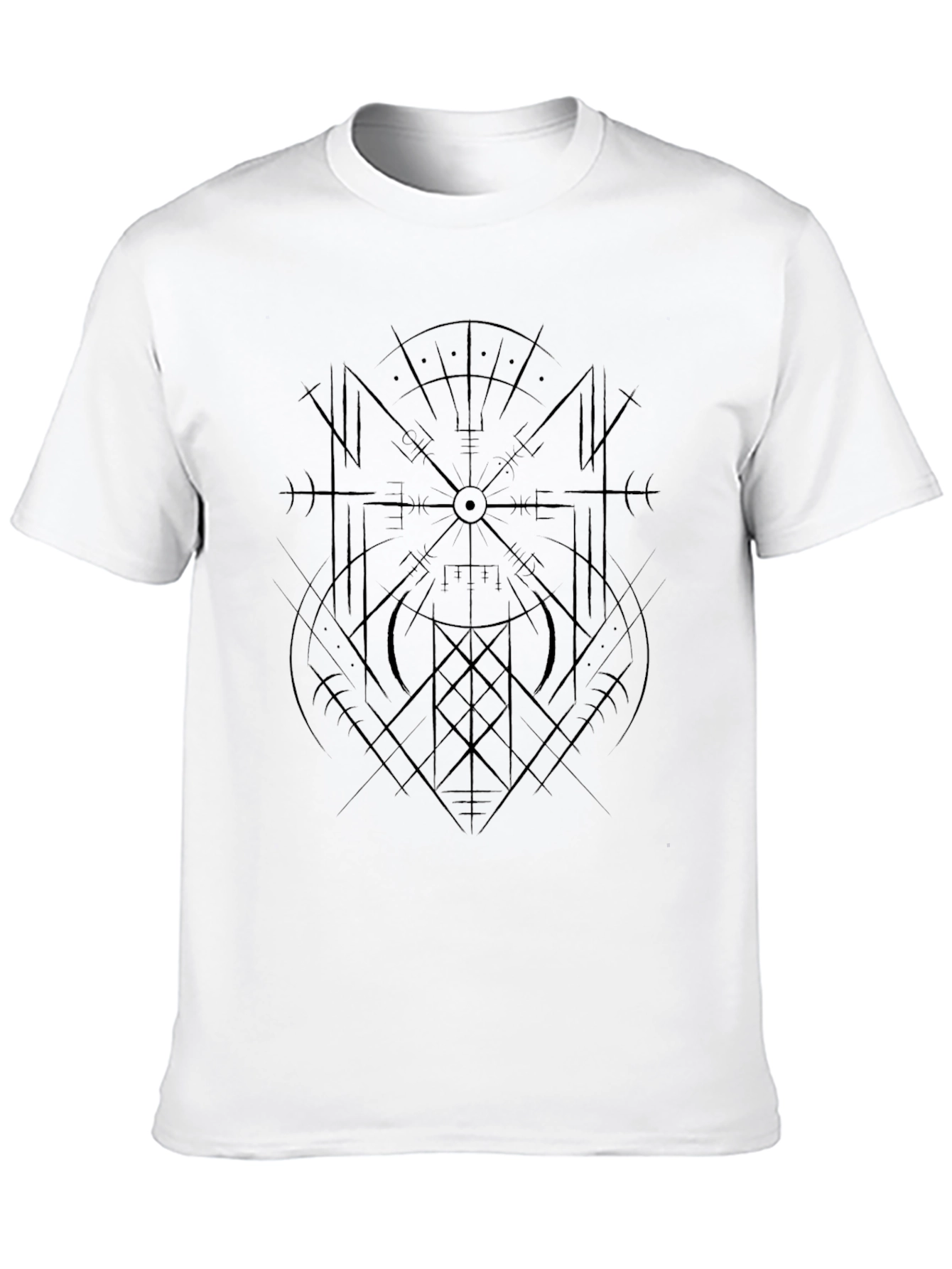 Black Men's Black T-Shirt with Geometric Norse Design view 10