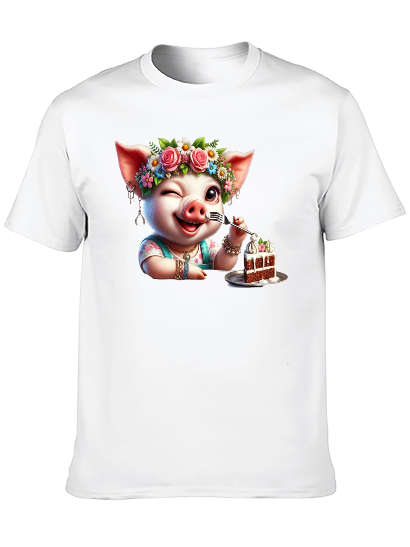 Black Pig with Flowers & Cake T-Shirt - Unisex view 10