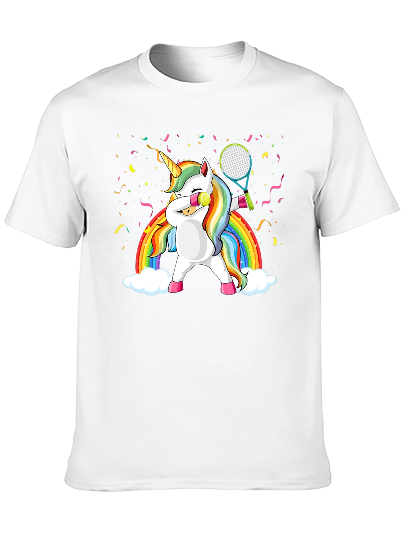 Black Dabbing Unicorn Tennis Rainbow Graphic T-Shirt view 10