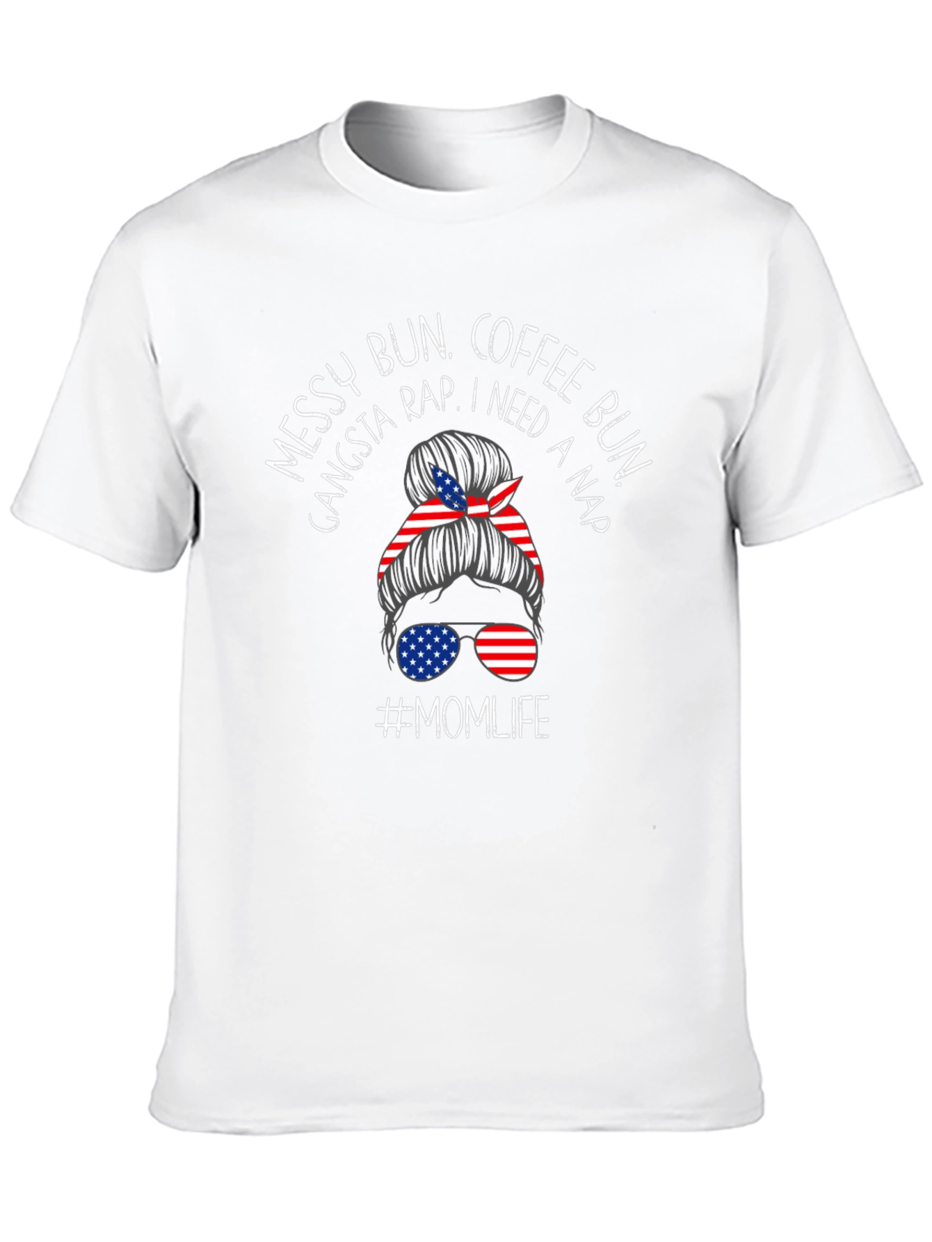 Black Messy Bun Momlife Patriotic Tee view 10