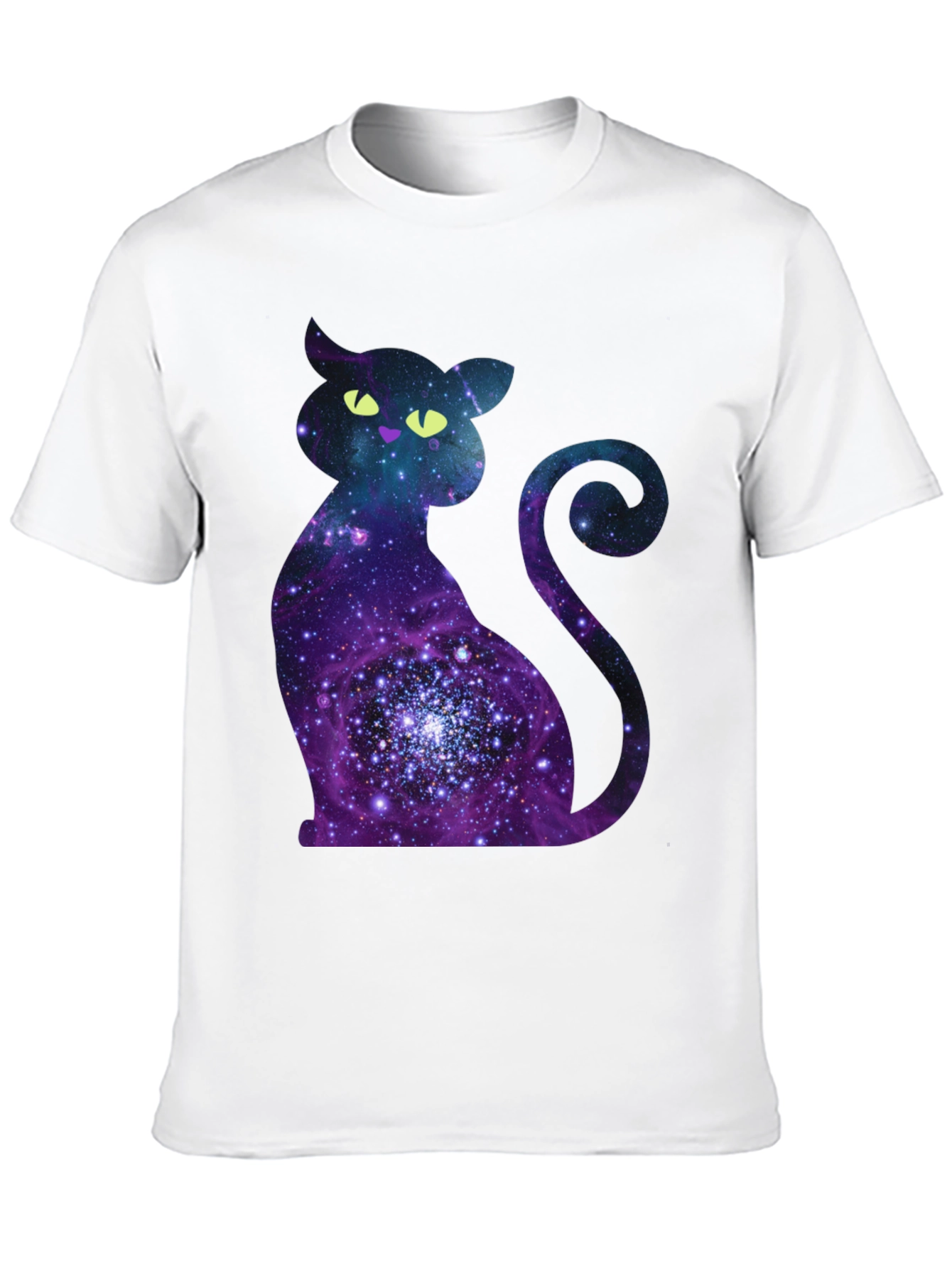 Black Galaxy Cat Graphic Print Crew Neck T-Shirt view 10