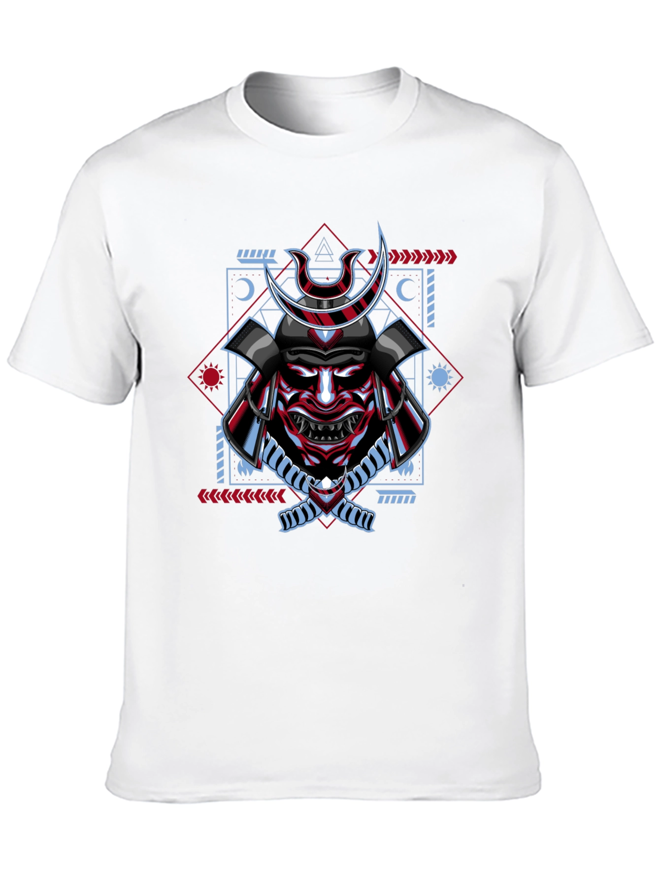 Black Samurai Mask Graphic Print T-Shirt - Black view 10