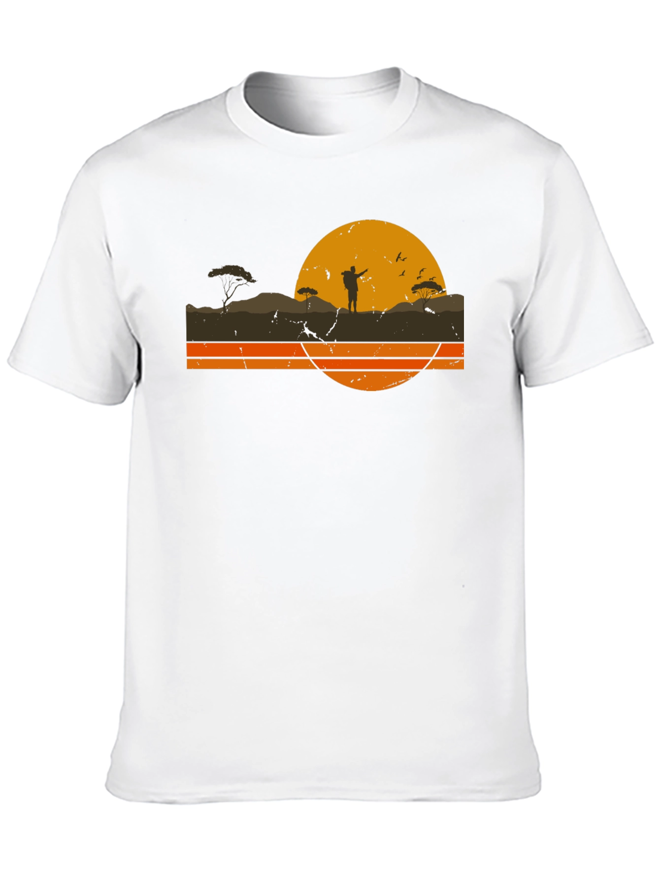 Black Retro Sunset Hiker Graphic T-Shirt view 10