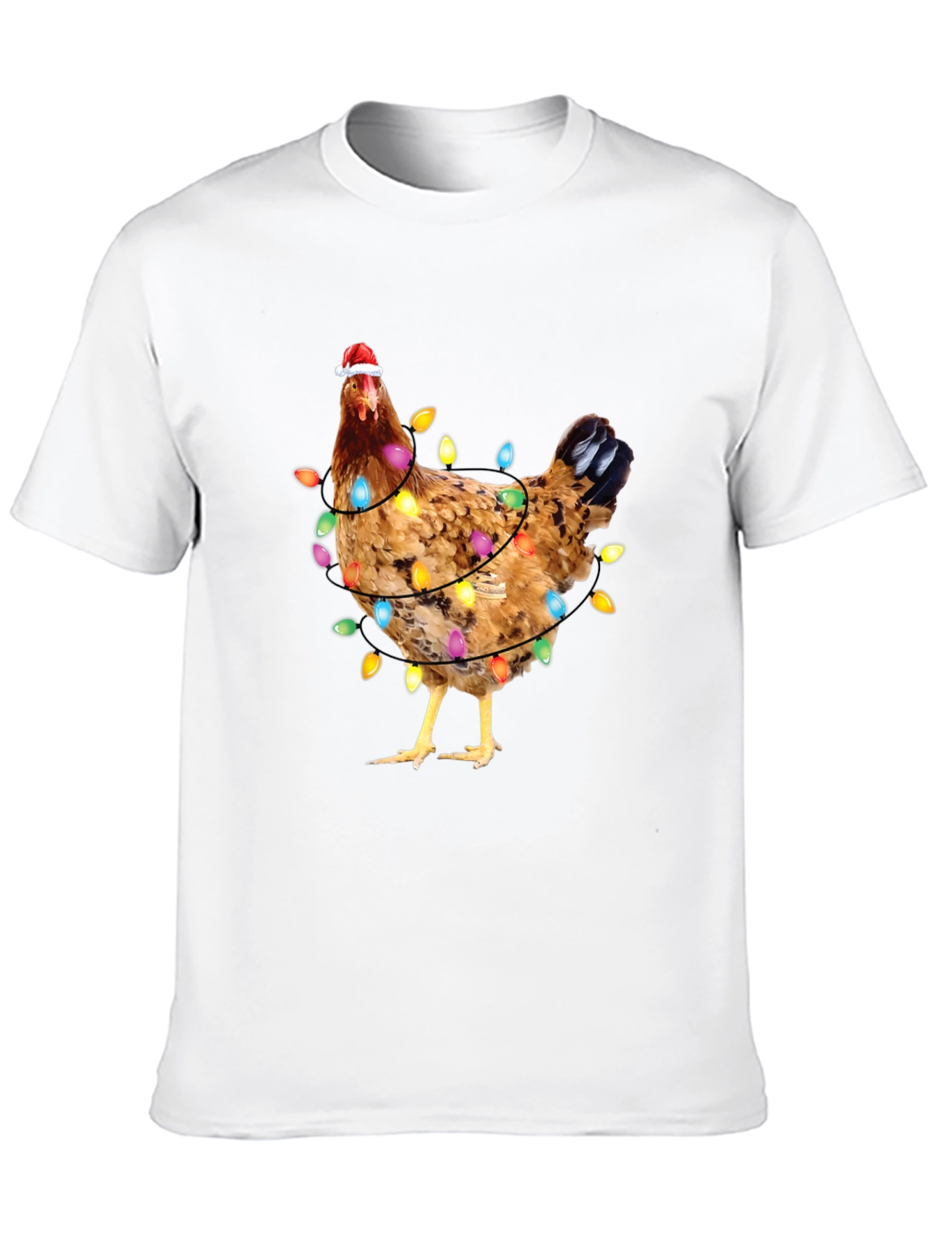 Black Festive Chicken Christmas Lights Graphic Tee view 10
