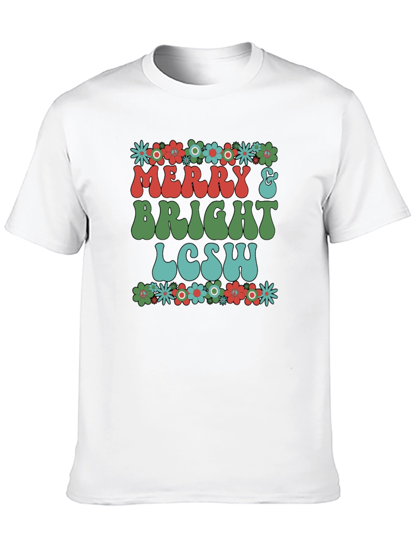 Black Merry & Bright LCSW T-Shirt - Floral Design view 10