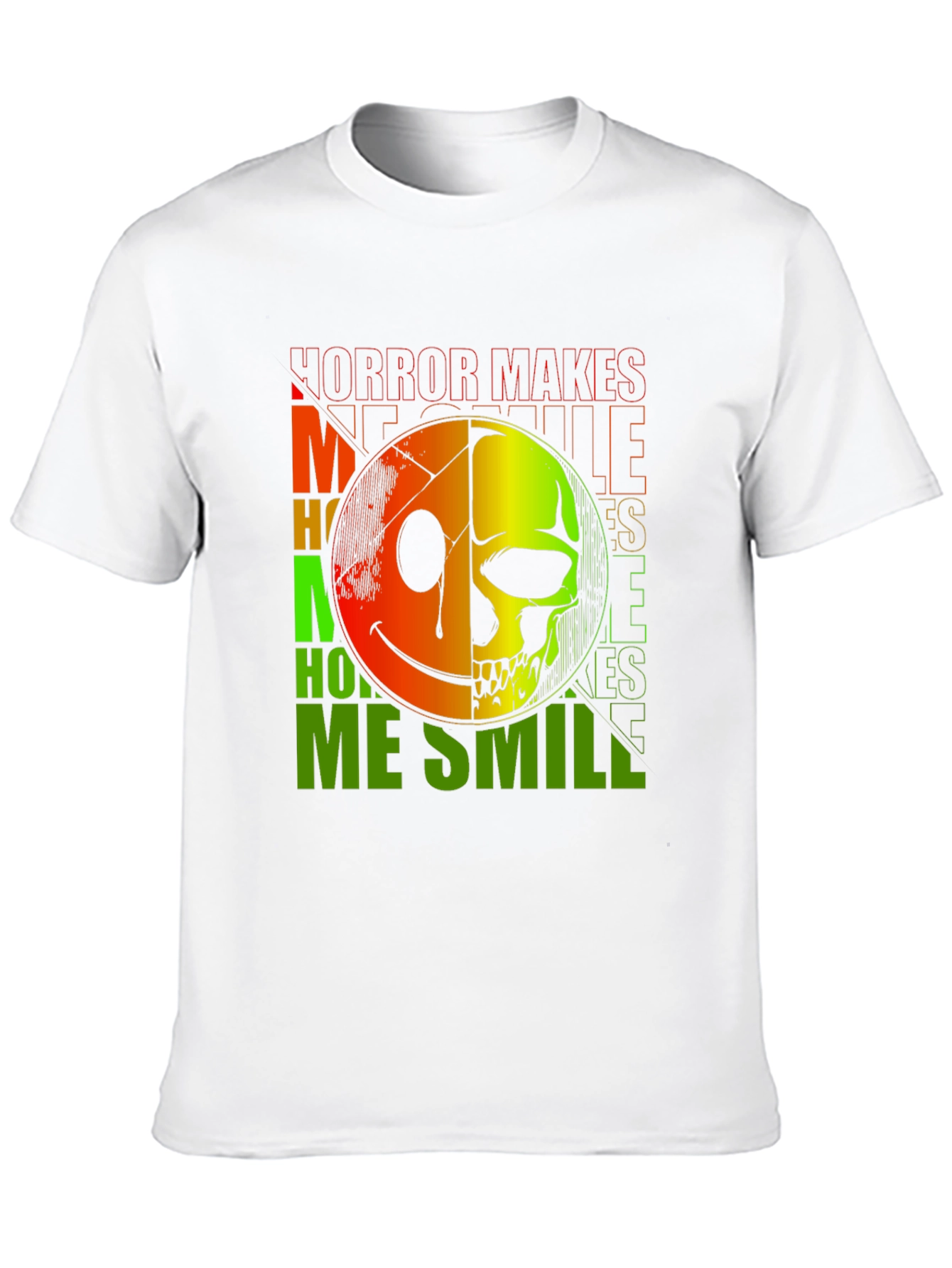 Black Horror Makes Me Smile T-Shirt - Half Smile, Half Skull view 10