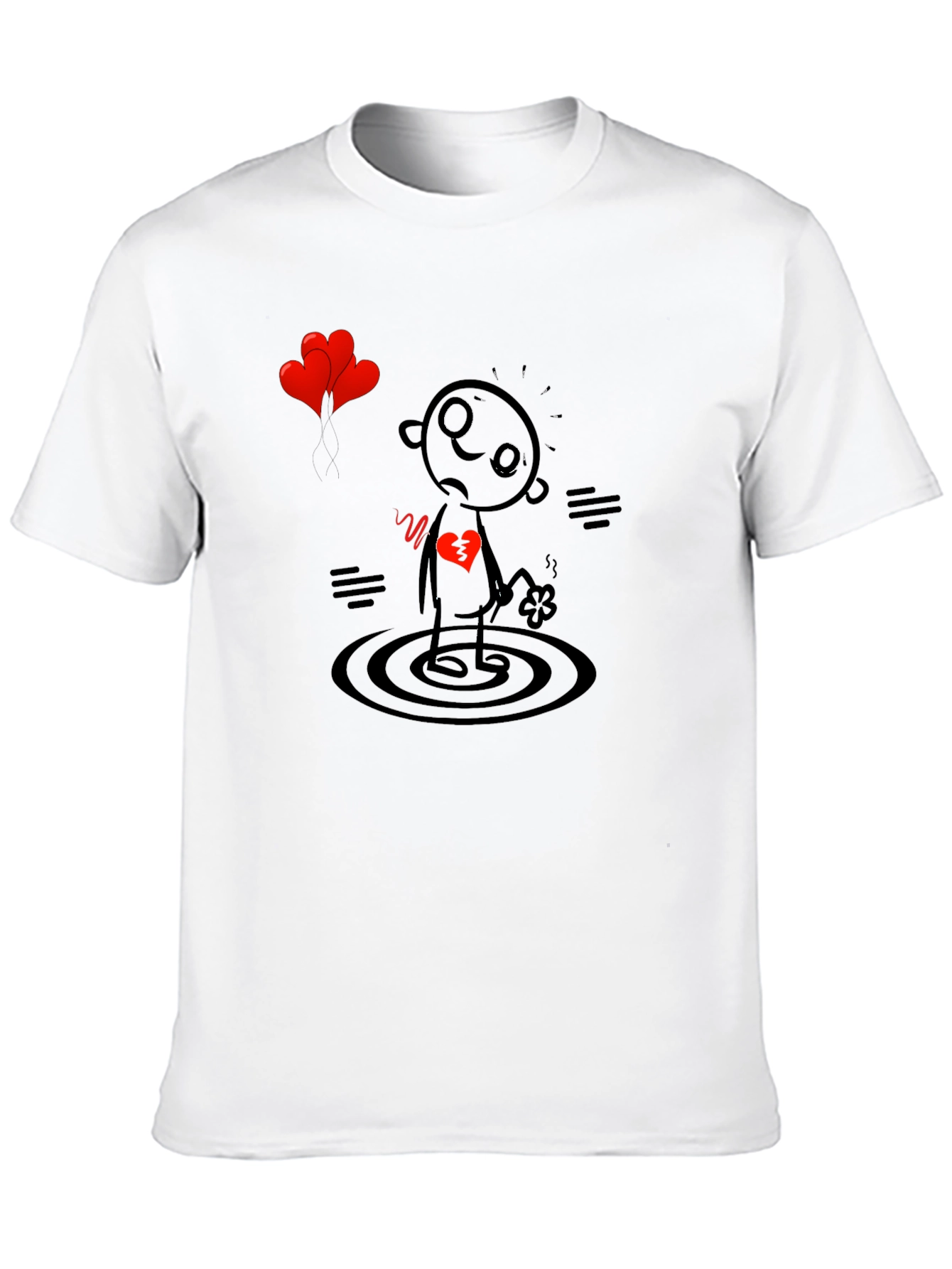 Black Heartbroken Stick Figure T-Shirt - Sad Cartoon Tee view 10