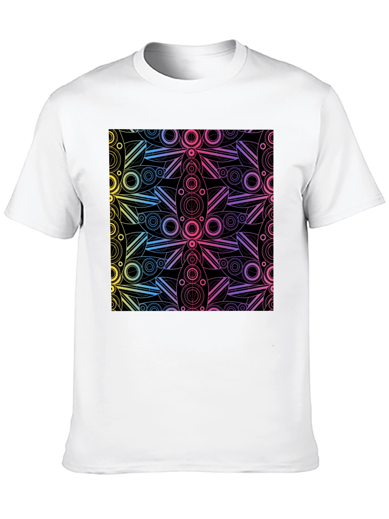 Black Geometric Rainbow Pattern Black T-Shirt view 10