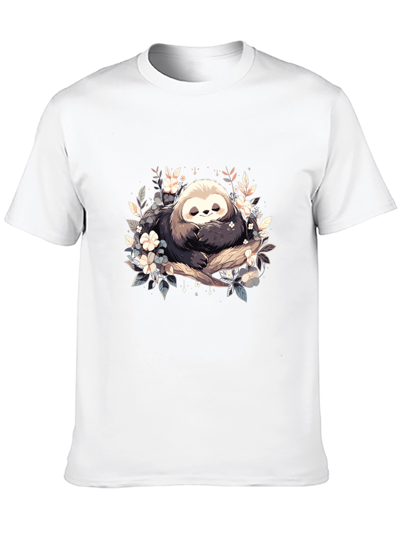 Black Cute Sloth with Flowers Graphic T-Shirt view 10